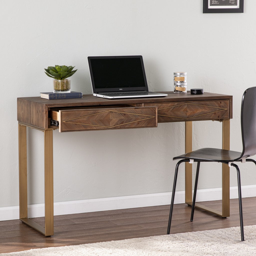 Shades of Brown and Gold Reclaimed Wooden Desk By Homeroots | Desks | Modishstore - 3