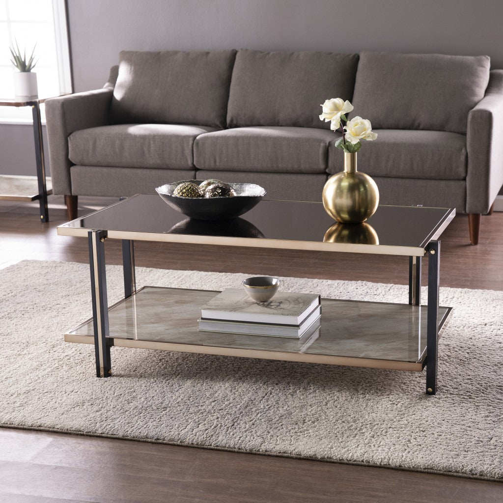 43" Champagne Mirrored And Metal Rectangular Mirrored Coffee Table By Homeroots | Coffee Tables | Modishstore - 7