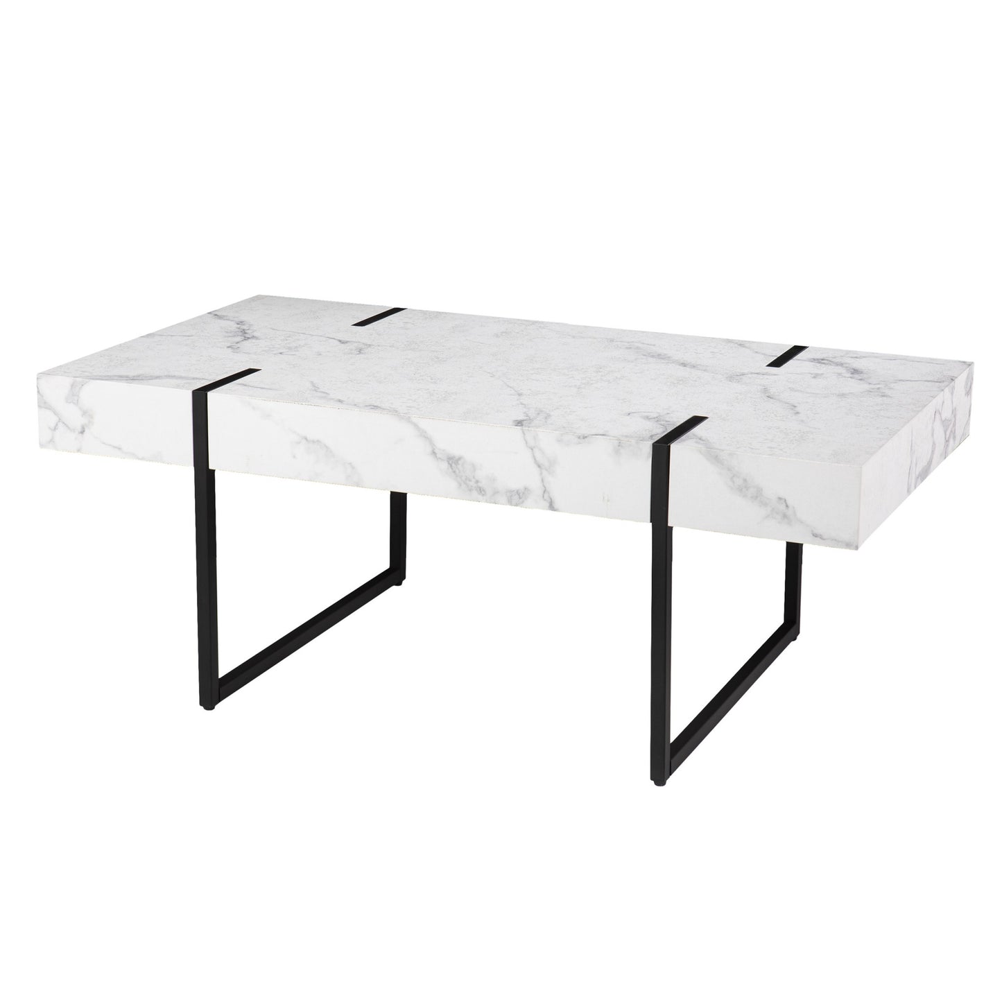43" White Faux Marble And Metal Rectangular Coffee Table By Homeroots