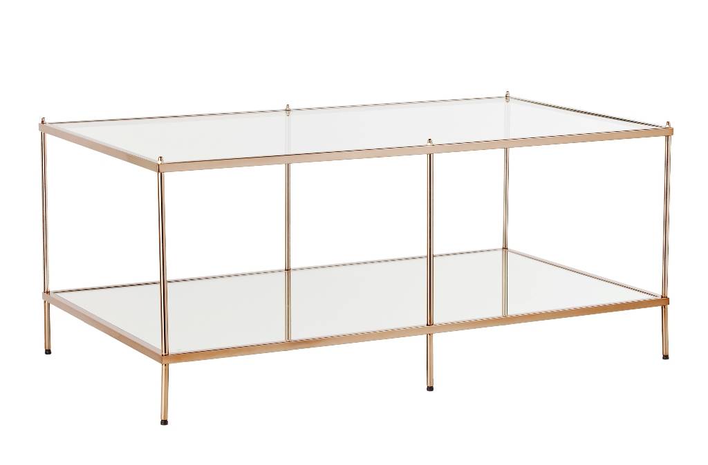 42" Gold Glass And Metal Rectangular Mirrored Coffee Table By Homeroots - 402101 | Coffee Tables | Modishstore - 2