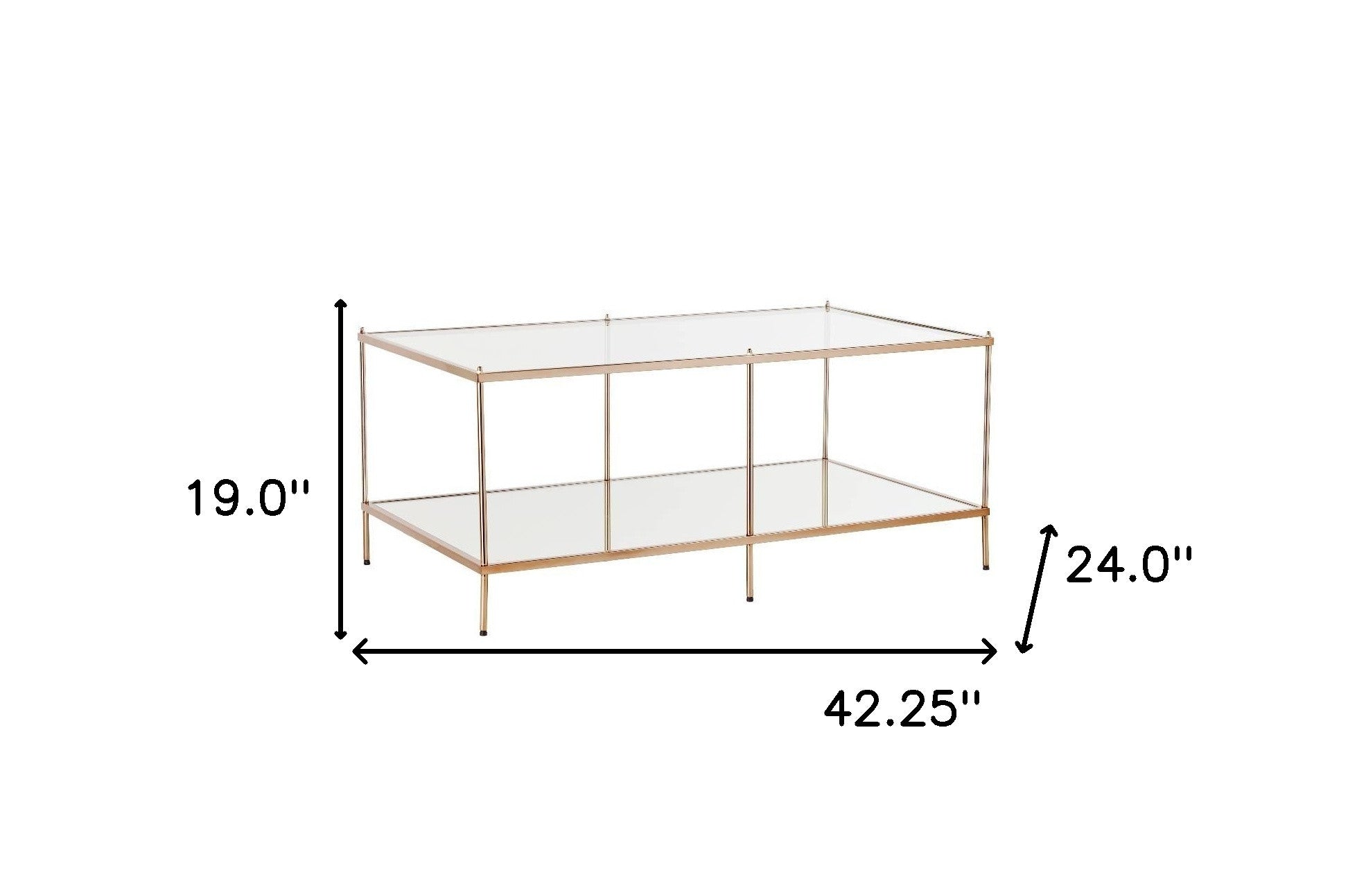 42" Gold Glass And Metal Rectangular Mirrored Coffee Table By Homeroots - 402101 | Coffee Tables | Modishstore - 5