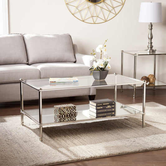 43" Silver Mirrored And Metal Rectangular Mirrored Coffee Table By Homeroots | Coffee Tables | Modishstore