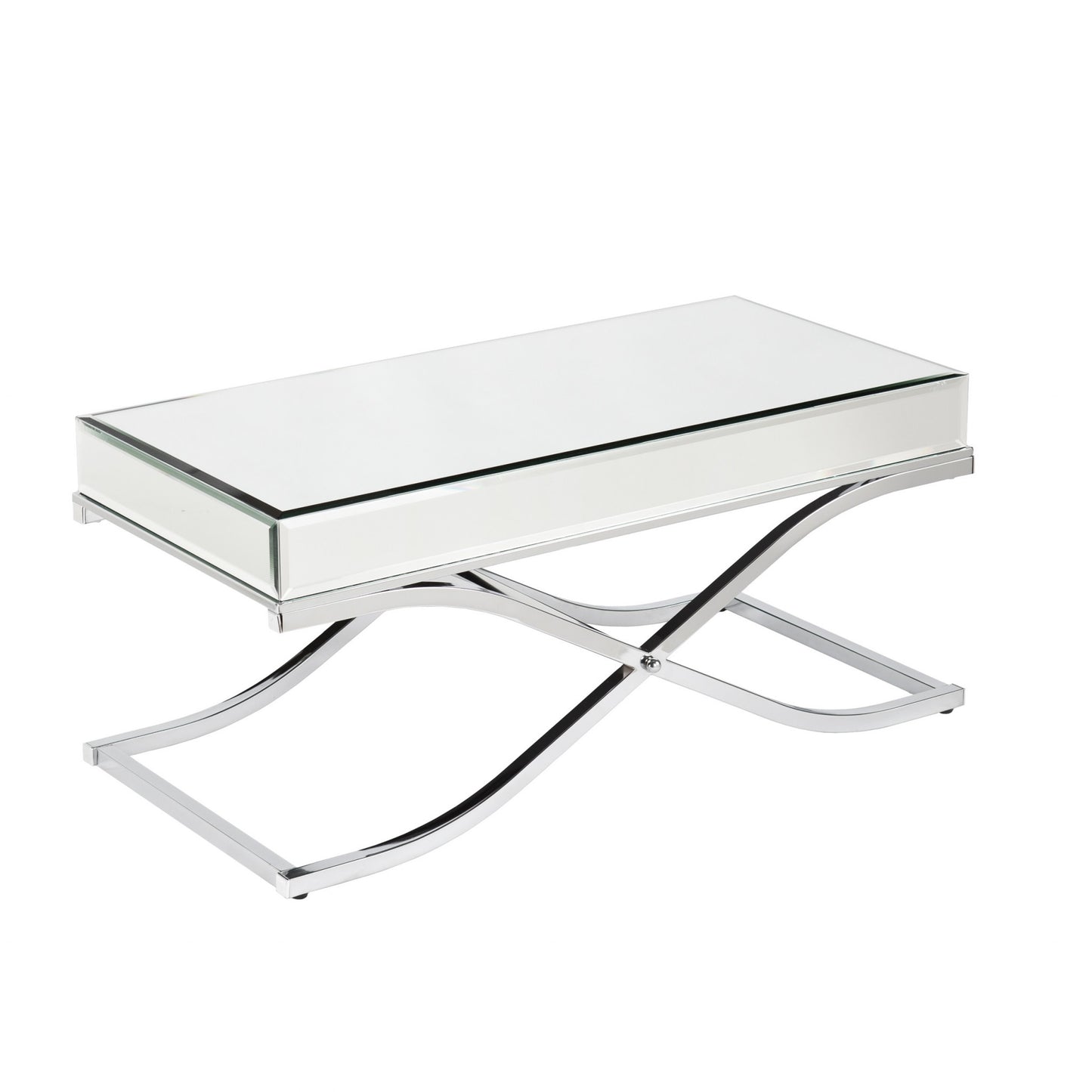 42" Silver Mirrored And Metal Rectangular Mirrored Coffee Table By Homeroots - 402104 | Coffee Tables | Modishstore - 2