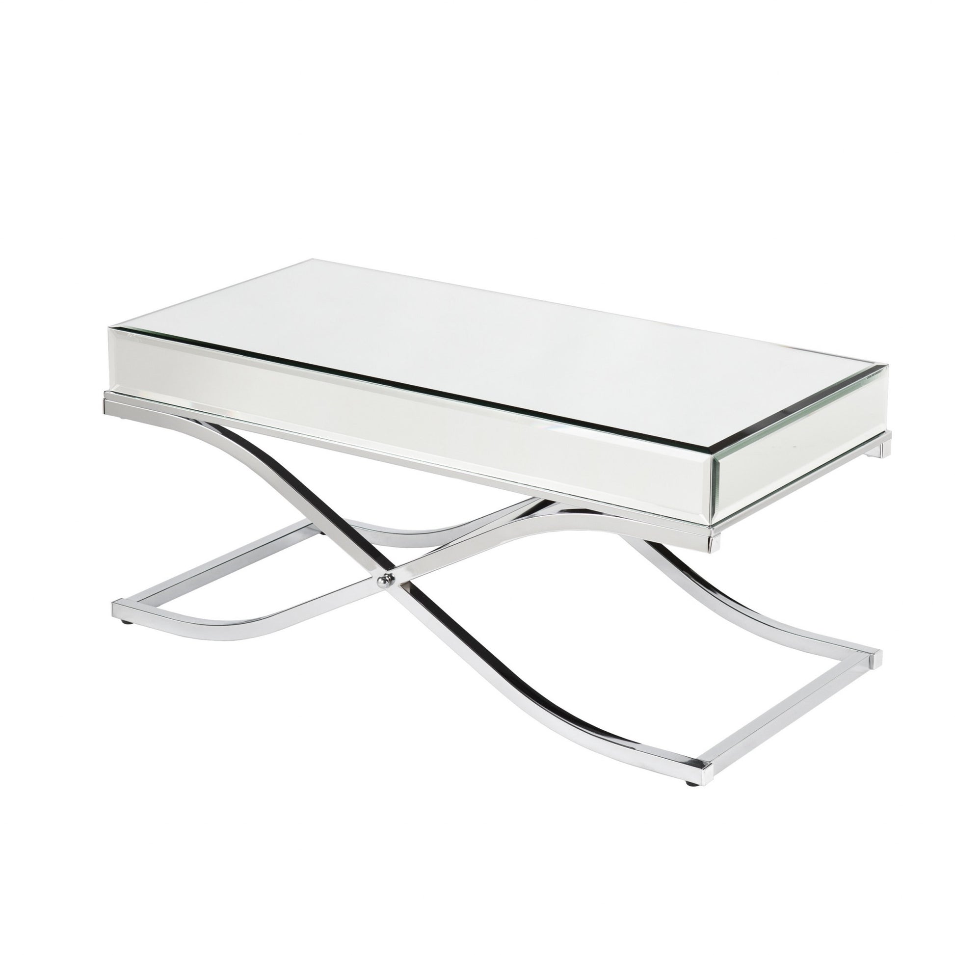 42" Silver Mirrored And Metal Rectangular Mirrored Coffee Table By Homeroots - 402104 | Coffee Tables | Modishstore - 3