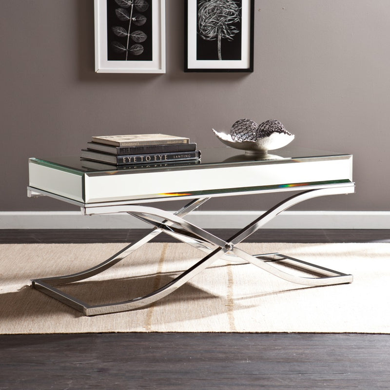 42" Silver Mirrored And Metal Rectangular Mirrored Coffee Table By Homeroots - 402104 | Coffee Tables | Modishstore