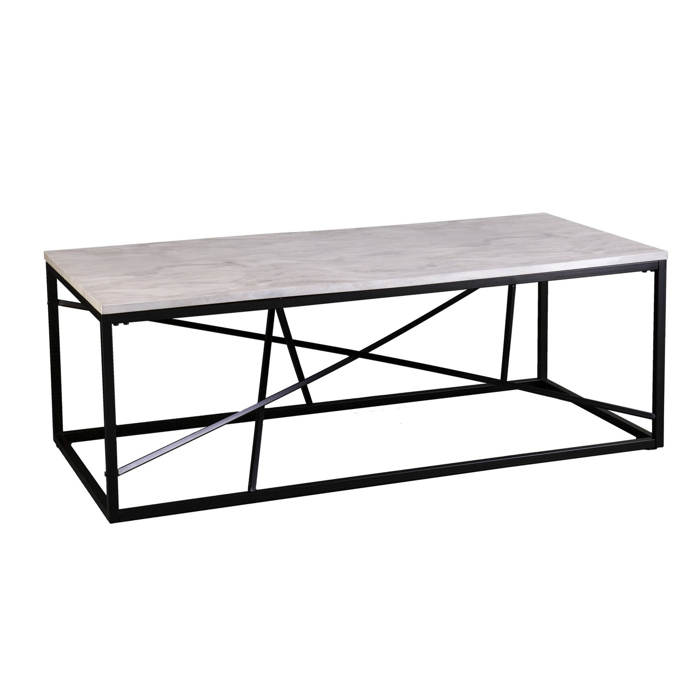 50" Black And White Faux Marble and Metal Geo Rectangular Coffee Table By Homeroots | Coffee Tables | Modishstore - 3