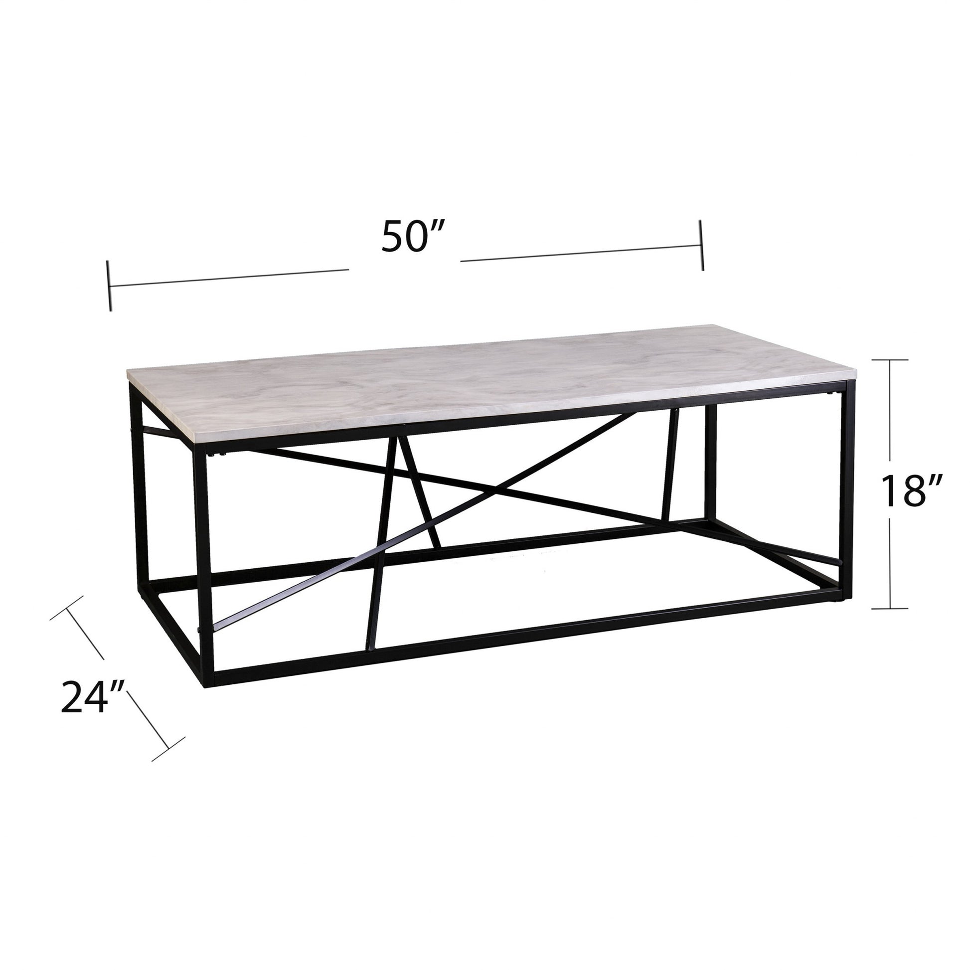 50" Black And White Faux Marble and Metal Geo Rectangular Coffee Table By Homeroots | Coffee Tables | Modishstore - 6