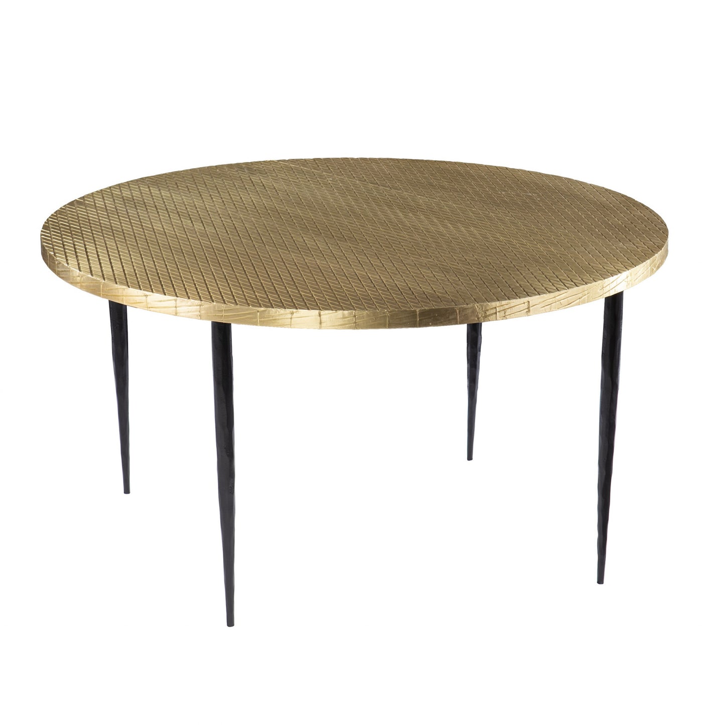 34" Black And Gold Embossed Metal Round Coffee Table By Homeroots | Coffee Tables | Modishstore - 3