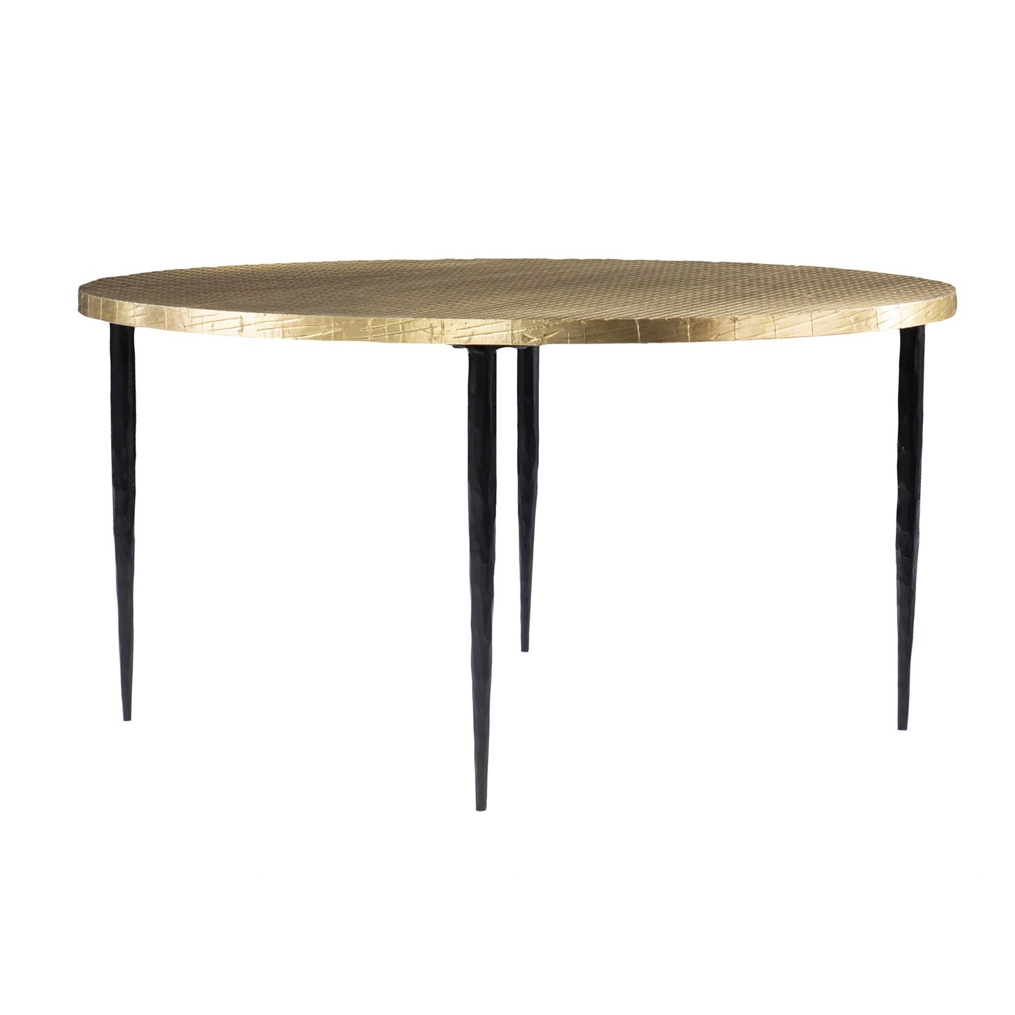 34" Black And Gold Embossed Metal Round Coffee Table By Homeroots | Coffee Tables | Modishstore - 4