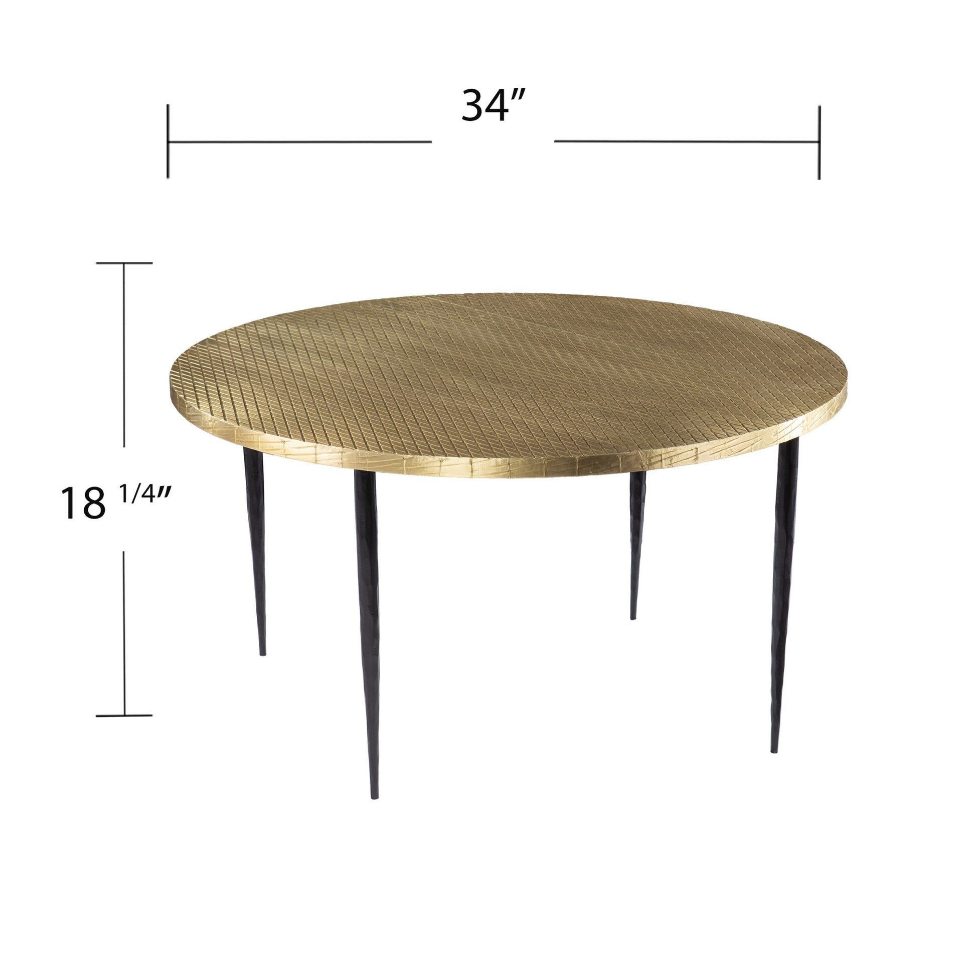 34" Black And Gold Embossed Metal Round Coffee Table By Homeroots | Coffee Tables | Modishstore - 6