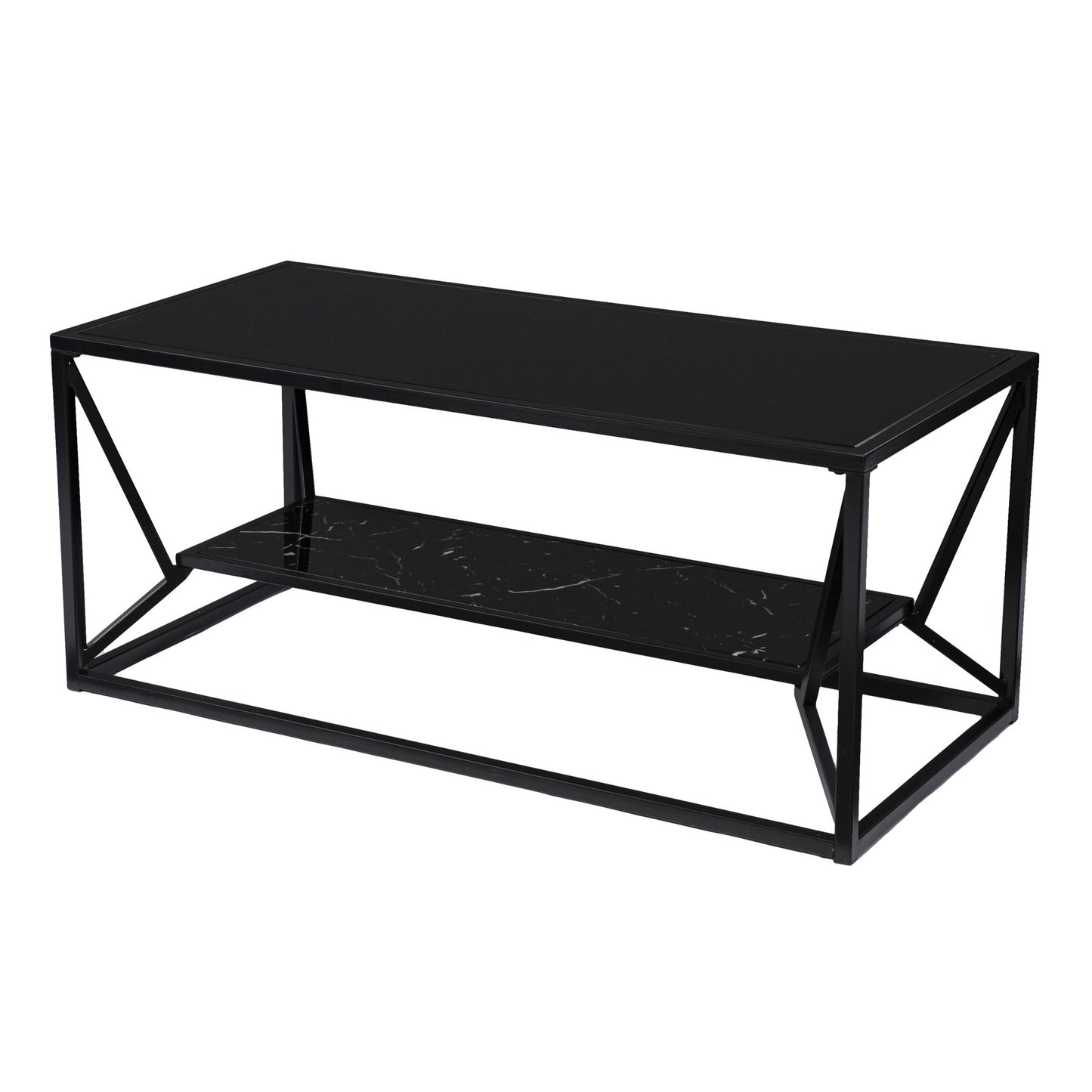 42" Black Glass And Metal Rectangular Coffee Table By Homeroots - 402121 | Coffee Tables | Modishstore - 3