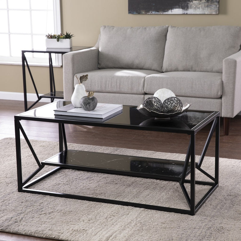 42" Black Glass And Metal Rectangular Coffee Table By Homeroots - 402121 | Coffee Tables | Modishstore