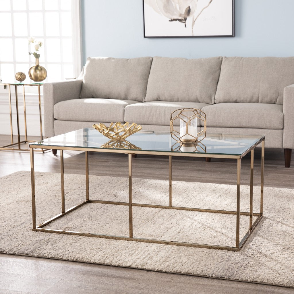 42" Champagne Glass And Metal Geometric Coffee Table By Homeroots | Coffee Tables | Modishstore