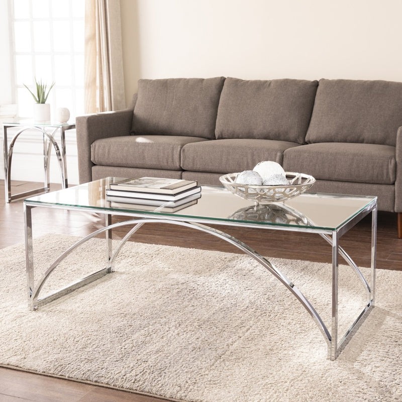 48" Chrome Glass And Metal Rectangular Coffee Table By Homeroots | Coffee Tables | Modishstore