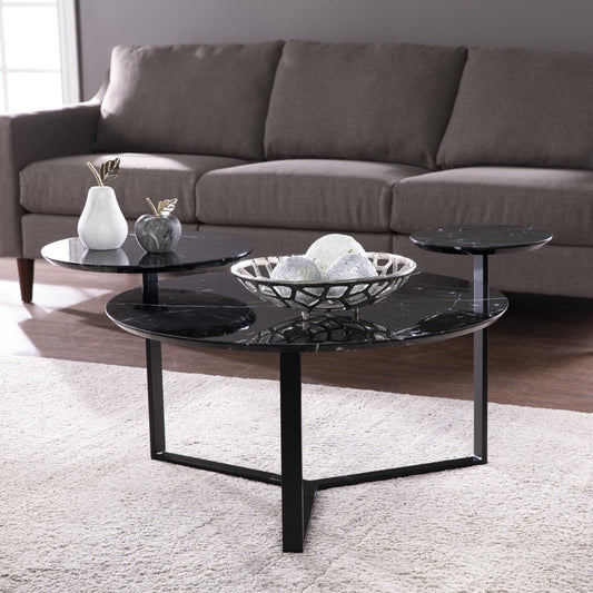 43" Black Solid Manufactured Wood And Metal Free Form Coffee Table By Homeroots | Coffee Tables | Modishstore