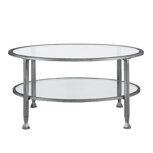 36" Silver Glass And Metal Round Coffee Table By Homeroots | Coffee Tables | Modishstore