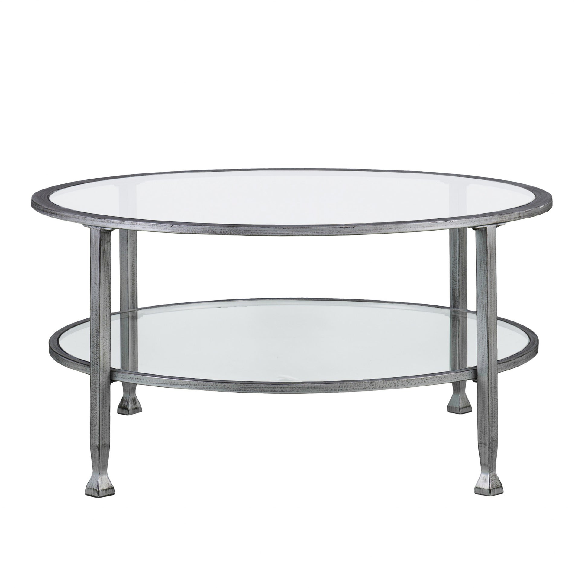 36" Silver Glass And Metal Round Coffee Table By Homeroots | Coffee Tables | Modishstore - 5