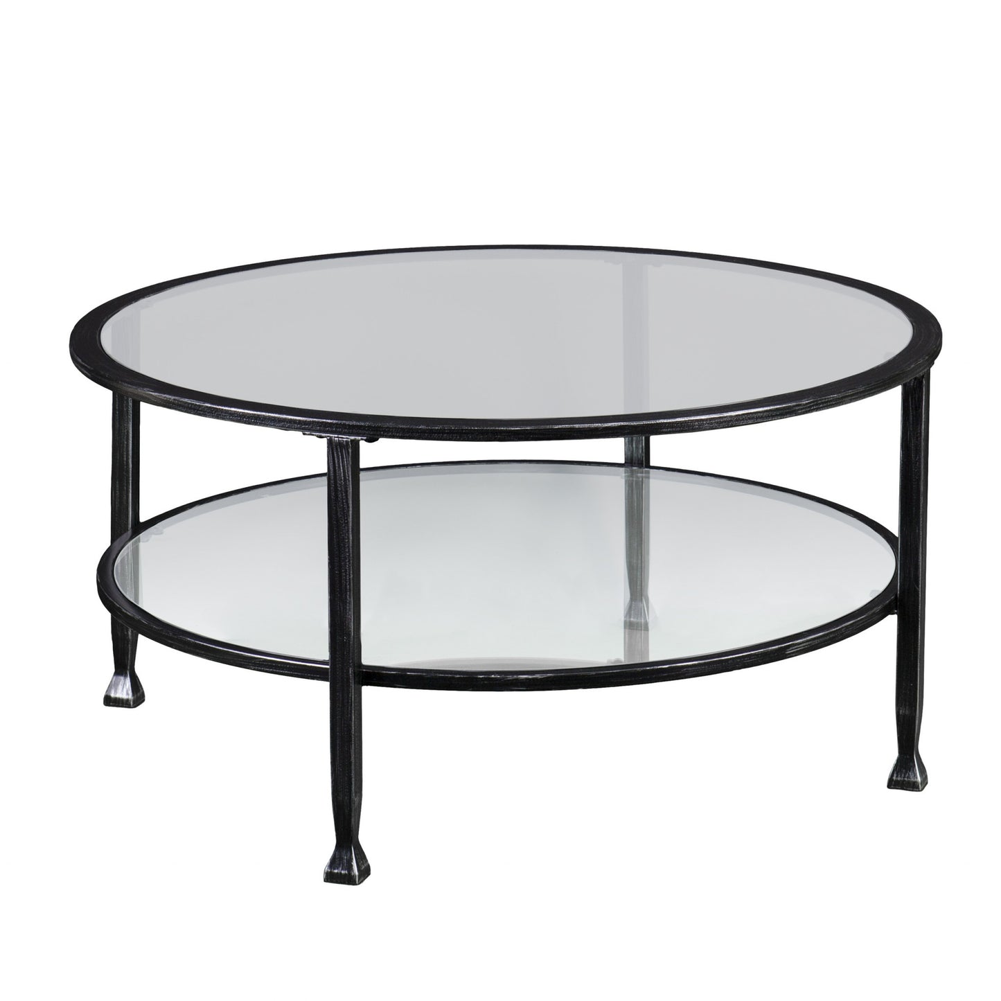 36" Black Glass And Metal Round Coffee Table By Homeroots | Coffee Tables | Modishstore - 2