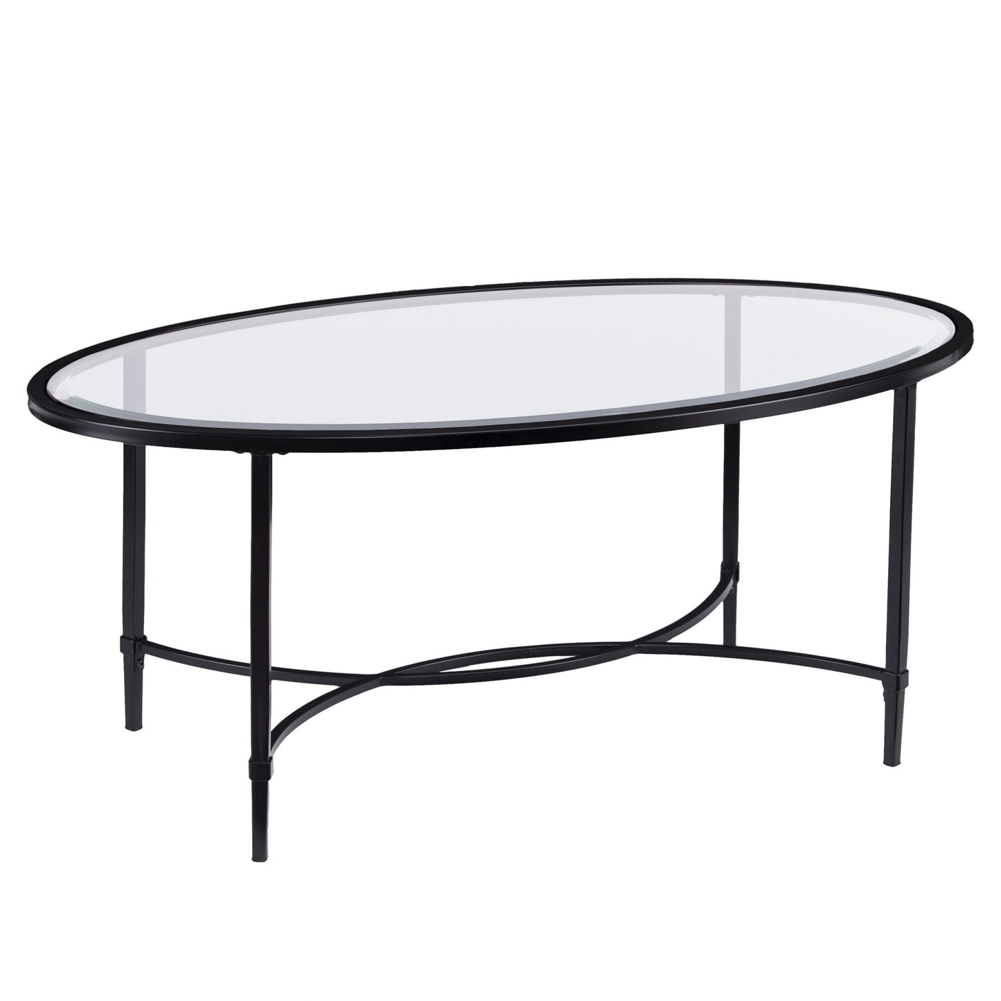 45" Black Glass And Metal Oval Coffee Table By Homeroots | Coffee Tables | Modishstore - 2