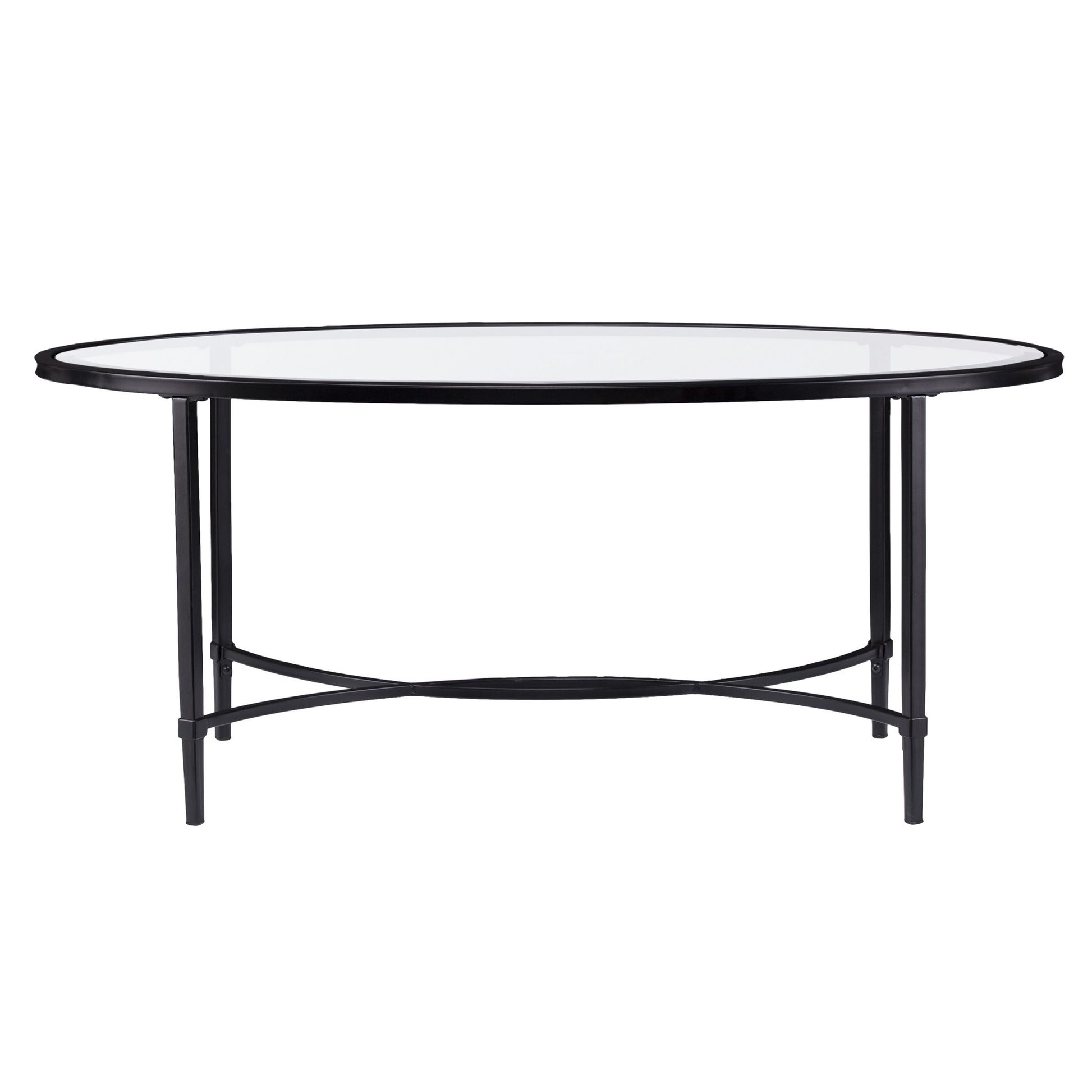 45" Black Glass And Metal Oval Coffee Table By Homeroots | Coffee Tables | Modishstore - 5