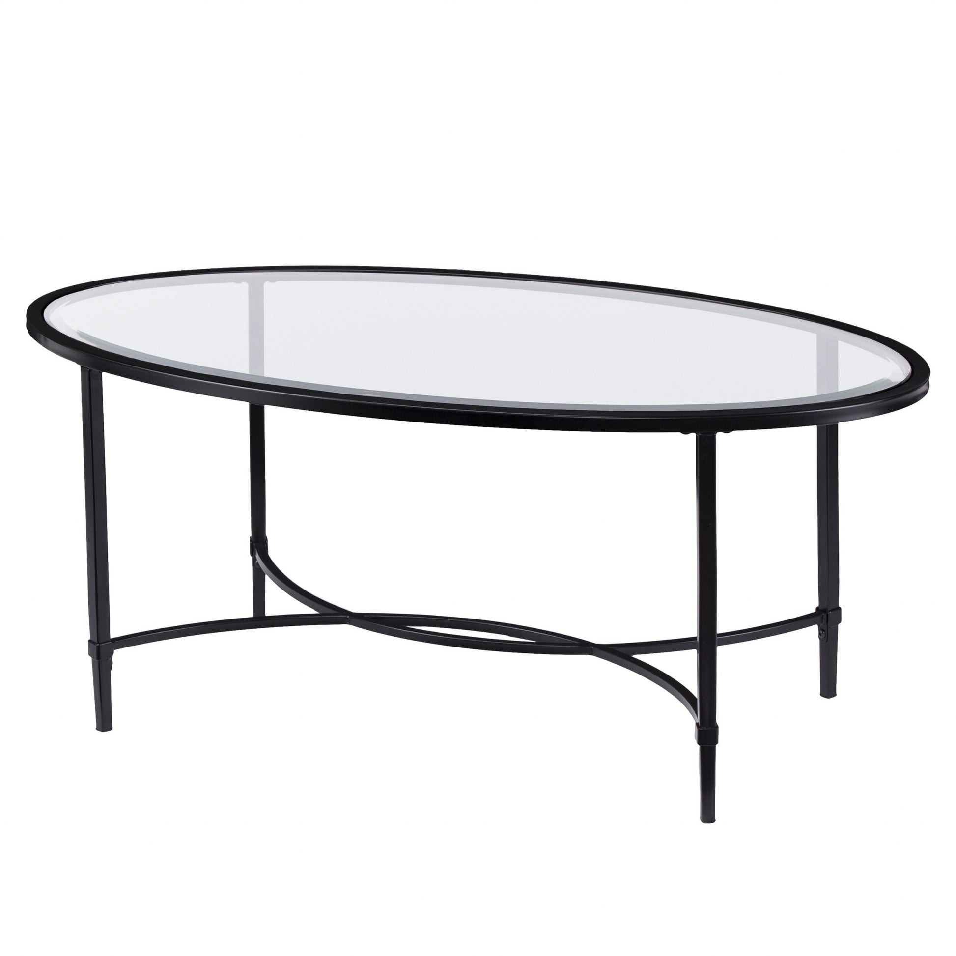 45" Black Glass And Metal Oval Coffee Table By Homeroots | Coffee Tables | Modishstore - 6