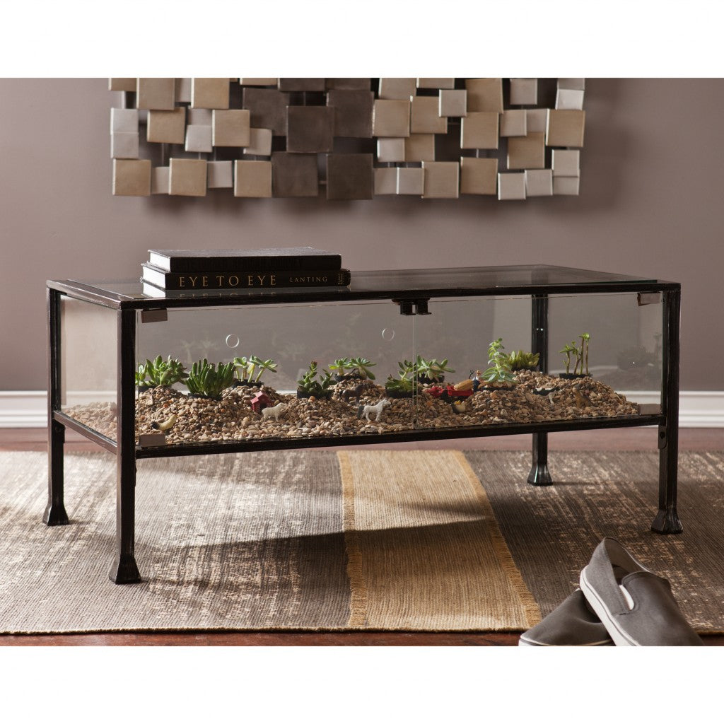 43" Black Glass And Metal Rectangular Coffee Table By Homeroots | Coffee Tables | Modishstore