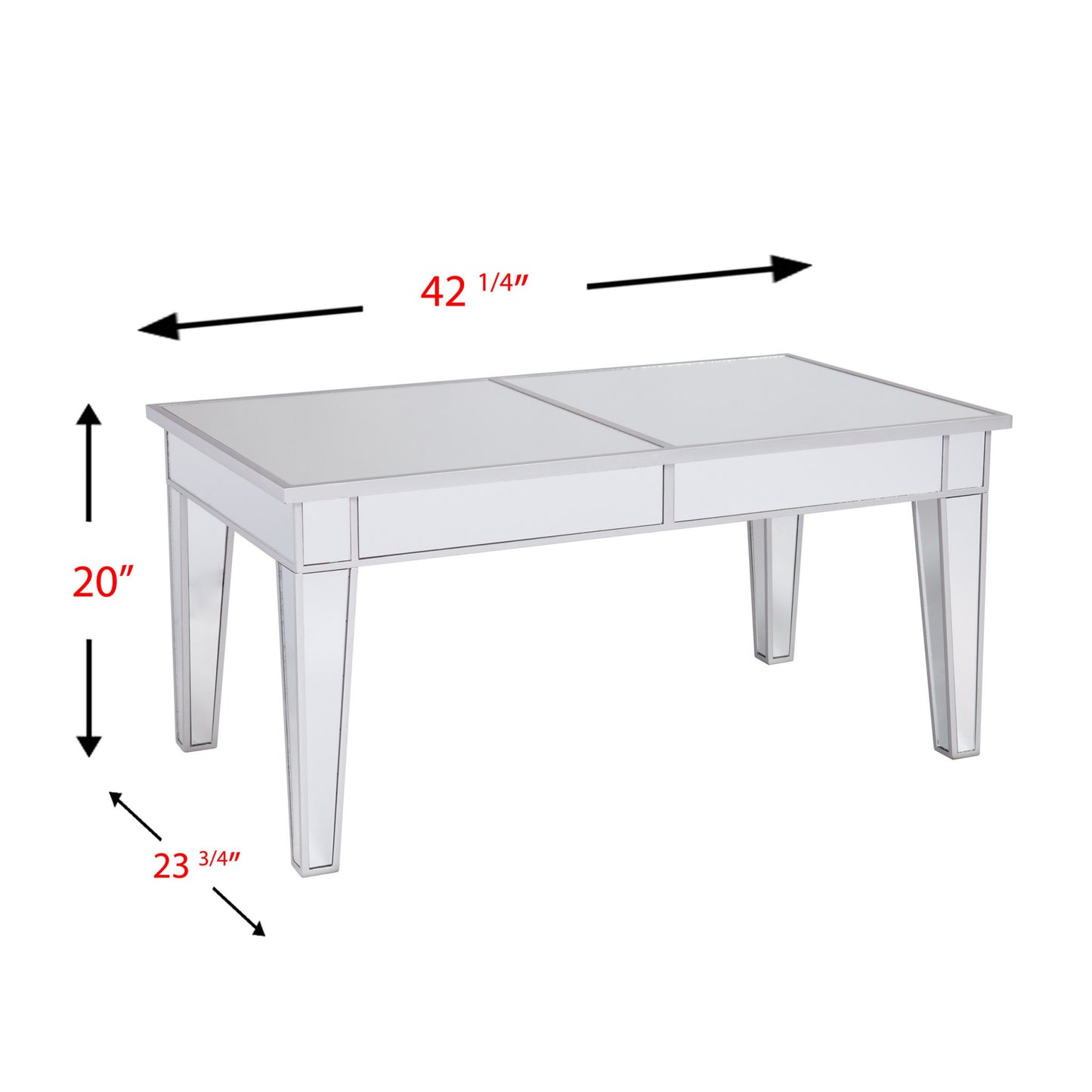 42" Silver Mirrored And Metal Rectangular Mirrored Coffee Table By Homeroots - 402167 | Coffee Tables | Modishstore - 4