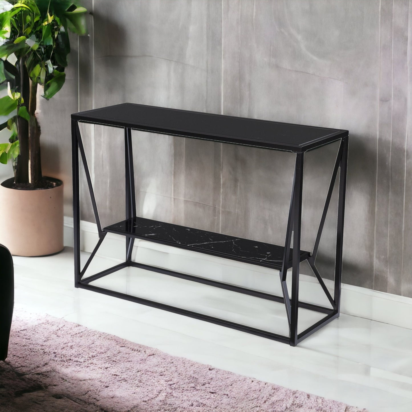 42" Black Glass Frame Console Table With Storage By Homeroots | Console Tables | Modishstore - 5