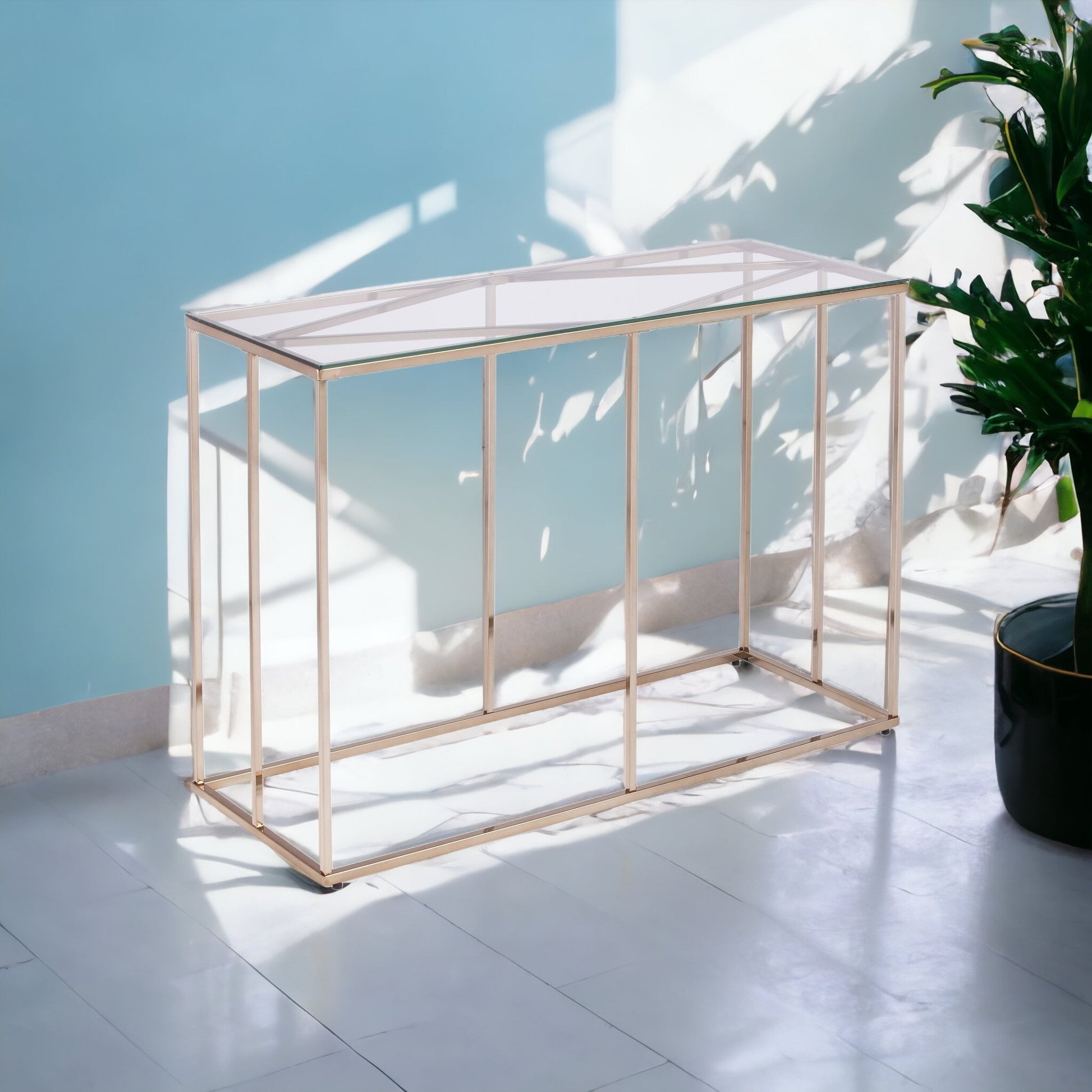 42" Clear and Gold Glass Frame Console Table By Homeroots | Console Tables | Modishstore - 5