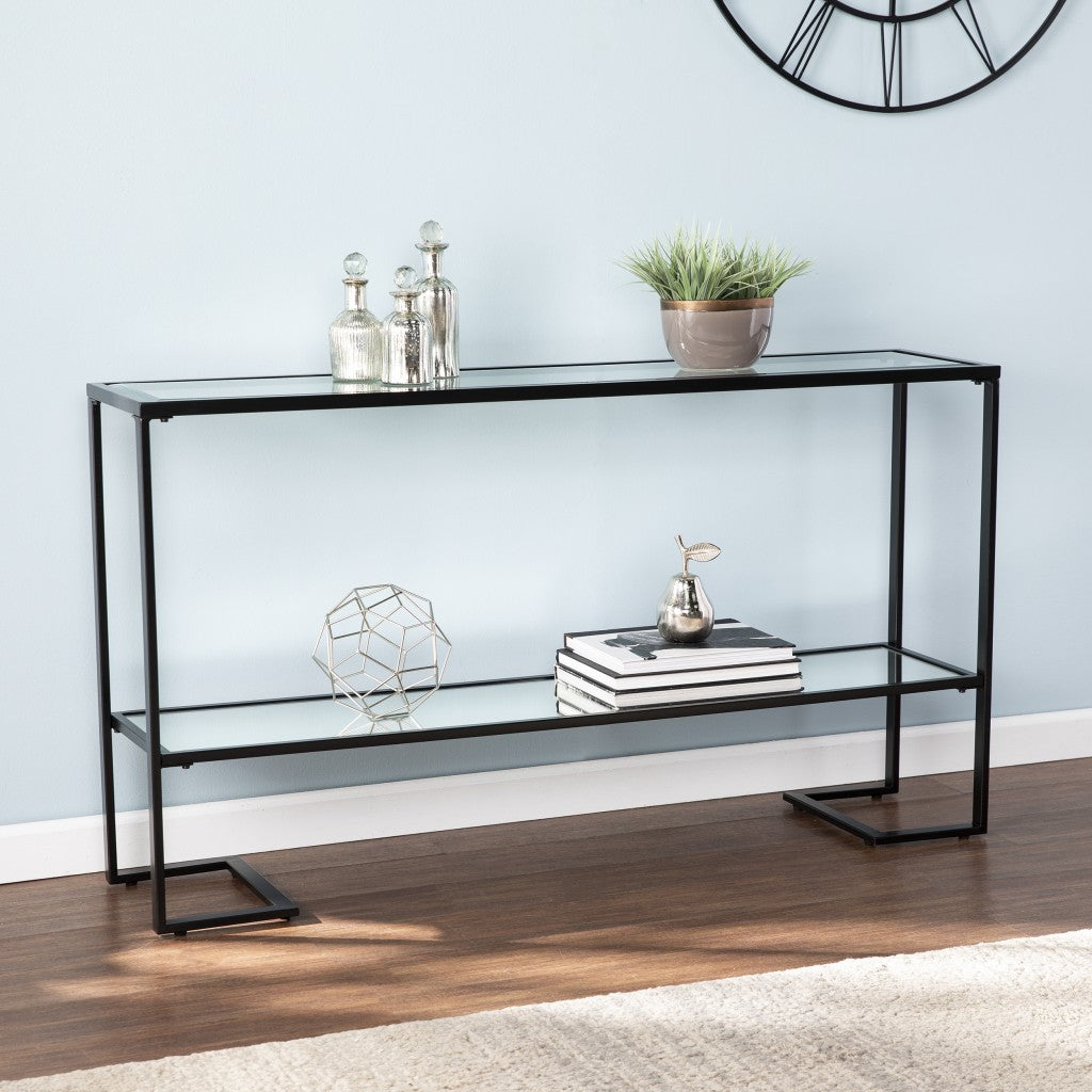 52" Clear and Black Glass Mirrored Frame Console Table With Storage By Homeroots | Console Tables | Modishstore - 7