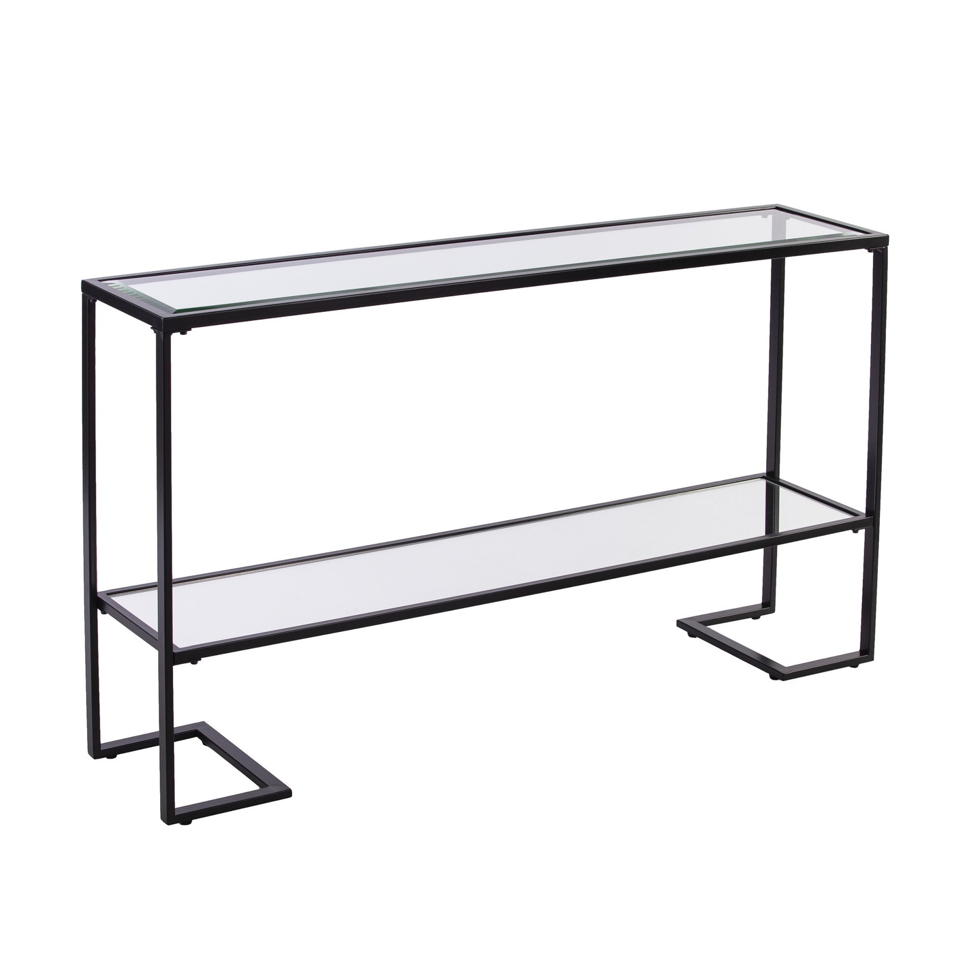 52" Clear and Black Glass Mirrored Frame Console Table With Storage By Homeroots | Console Tables | Modishstore