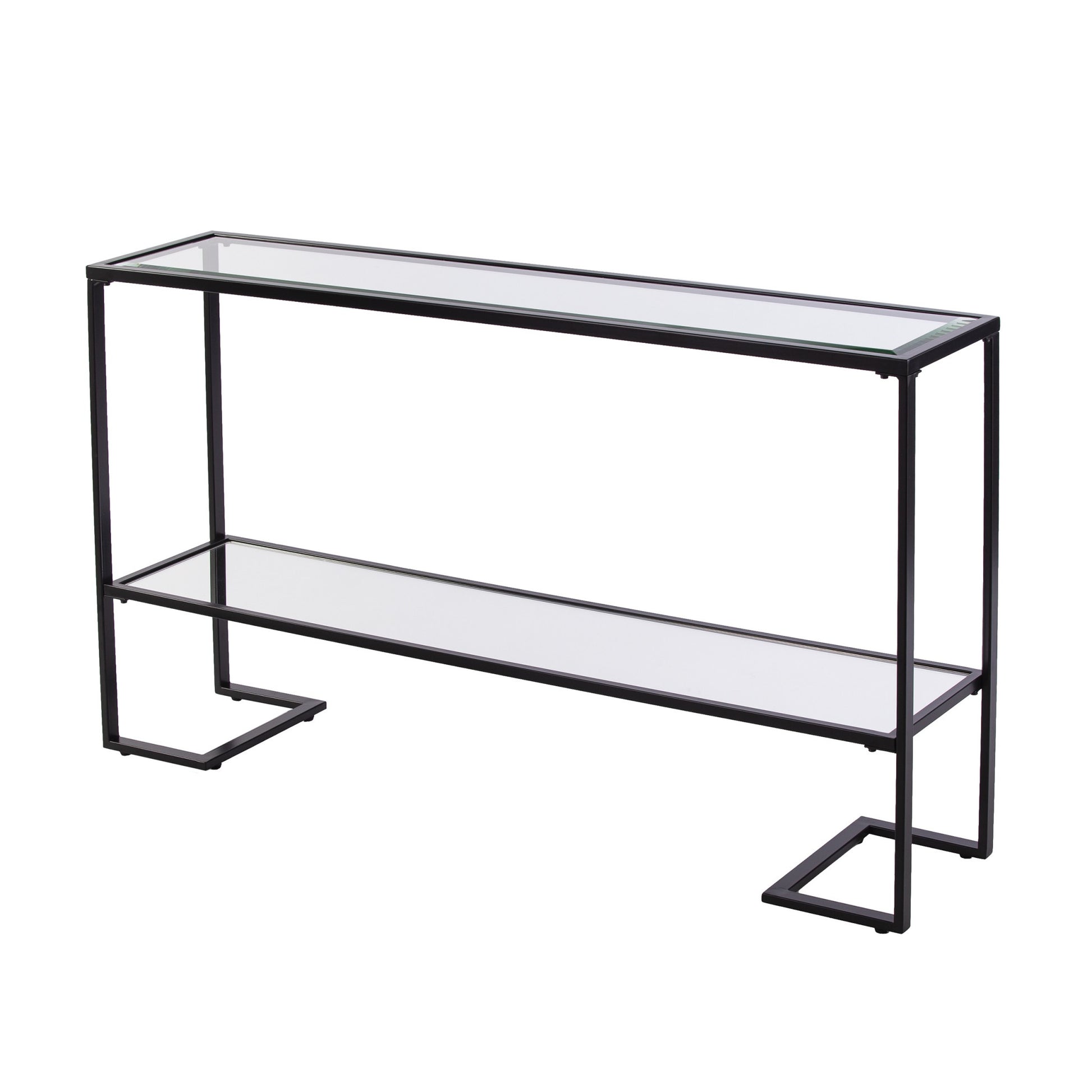 52" Clear and Black Glass Mirrored Frame Console Table With Storage By Homeroots | Console Tables | Modishstore - 3