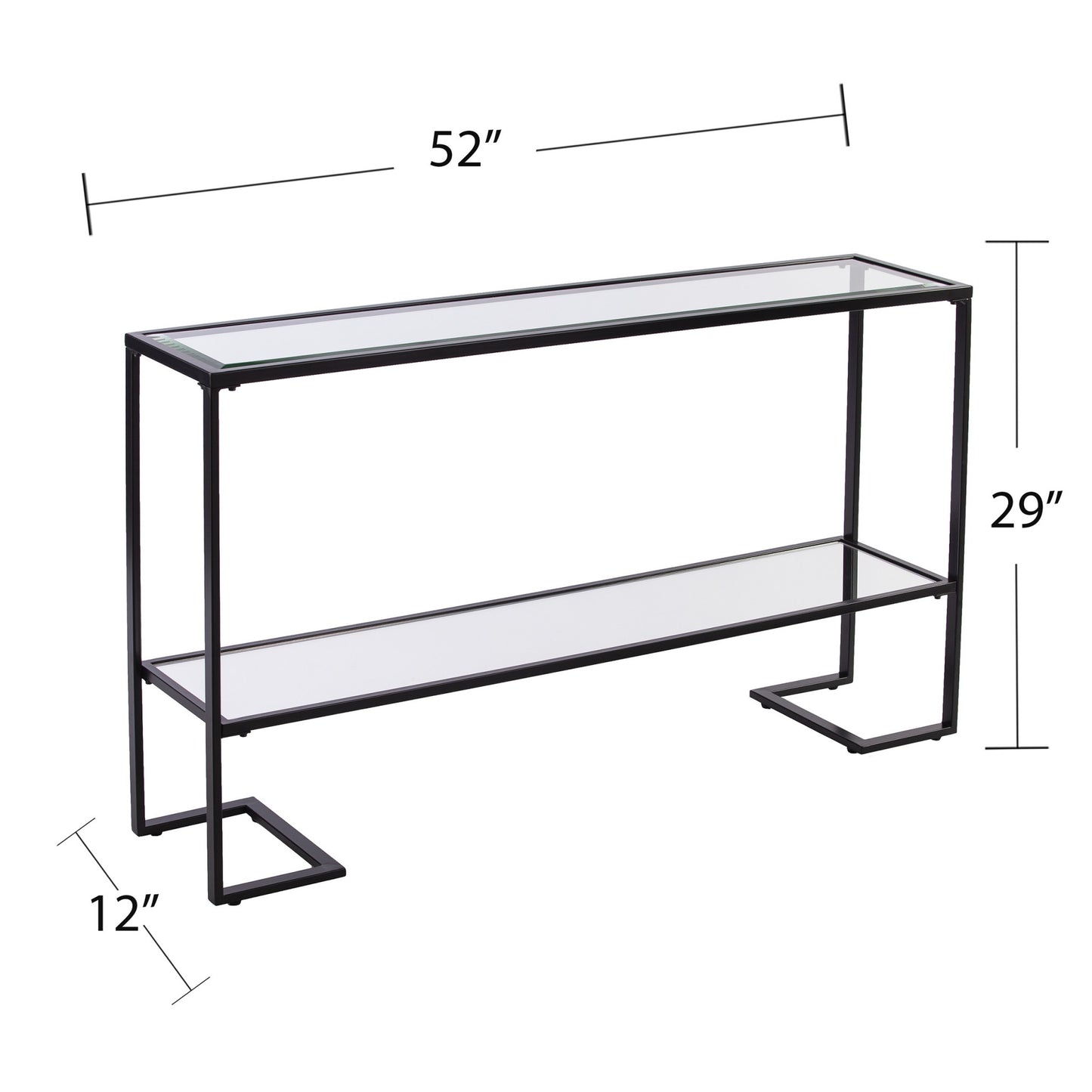 52" Clear and Black Glass Mirrored Frame Console Table With Storage By Homeroots | Console Tables | Modishstore - 8