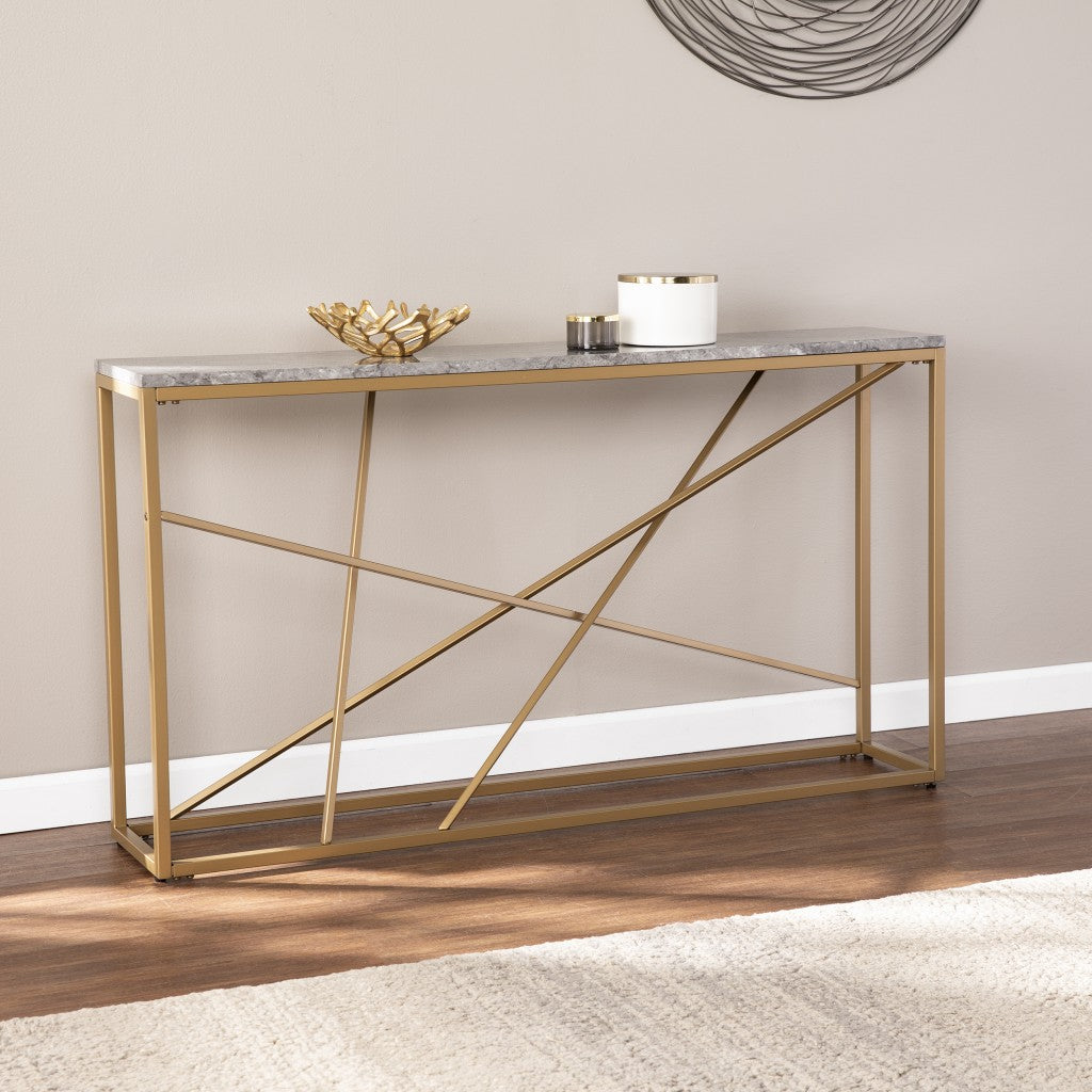 52" Gray and Gold Faux Marble Frame Console Table By Homeroots