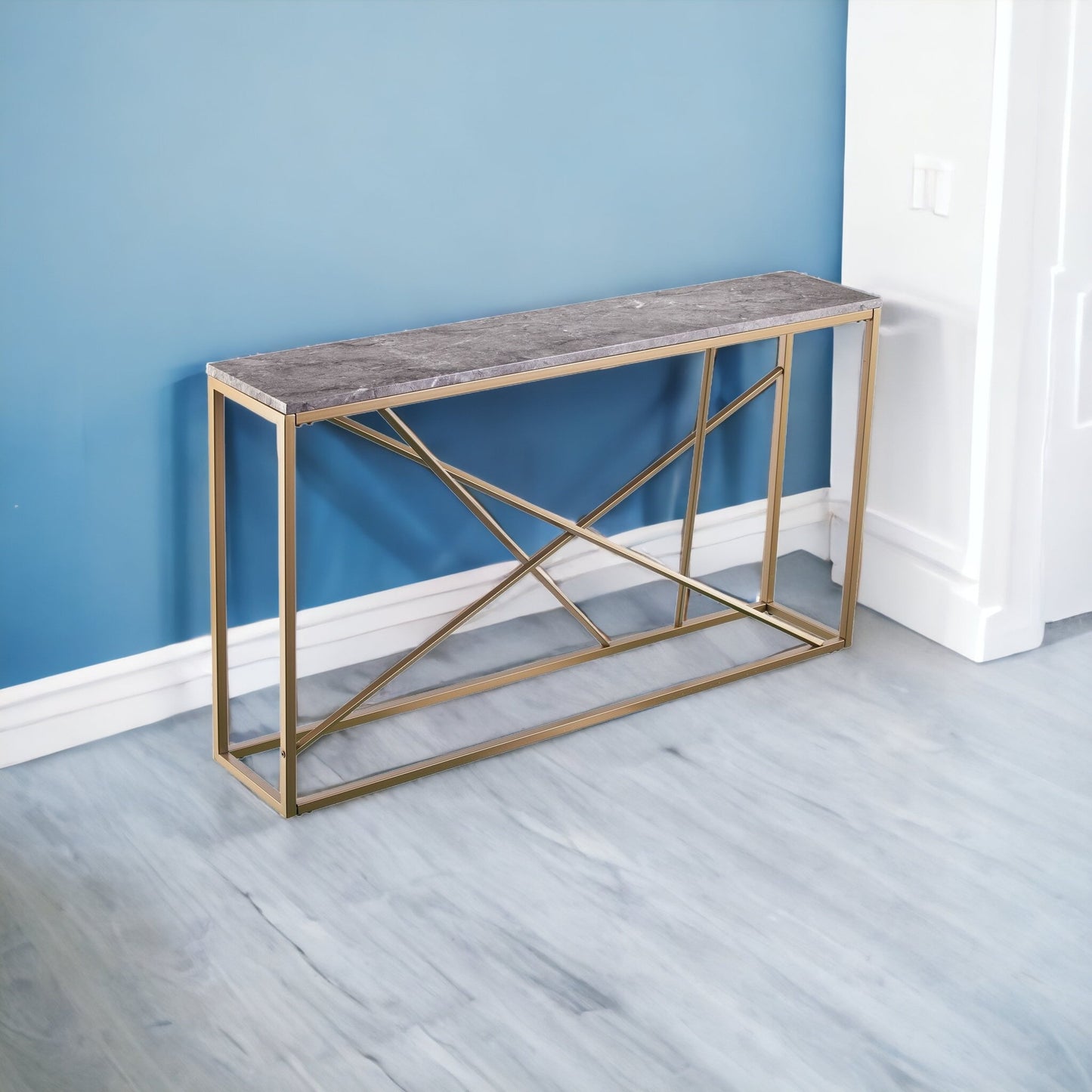 52" Gray and Gold Faux Marble Frame Console Table By Homeroots