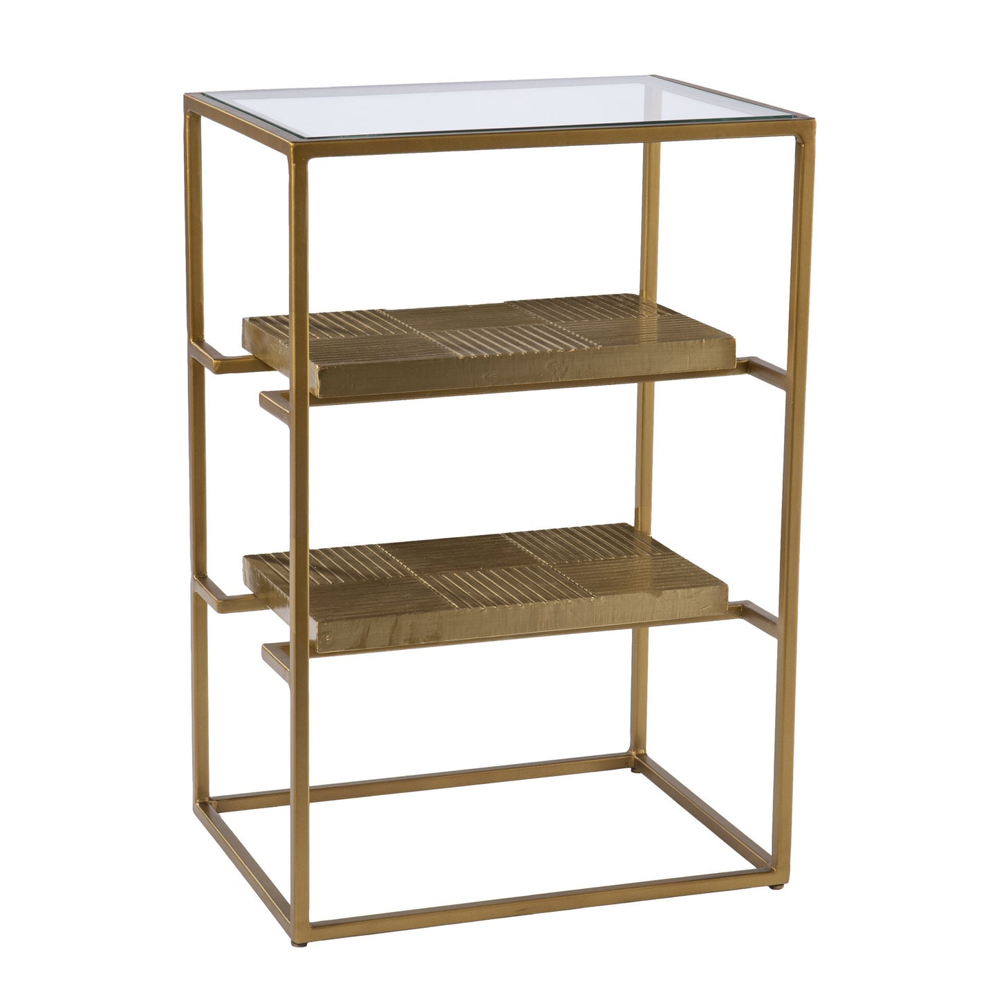 24" Brass Glass And Iron Rectangular End Table With Two Shelves By Homeroots | End Tables | Modishstore - 3