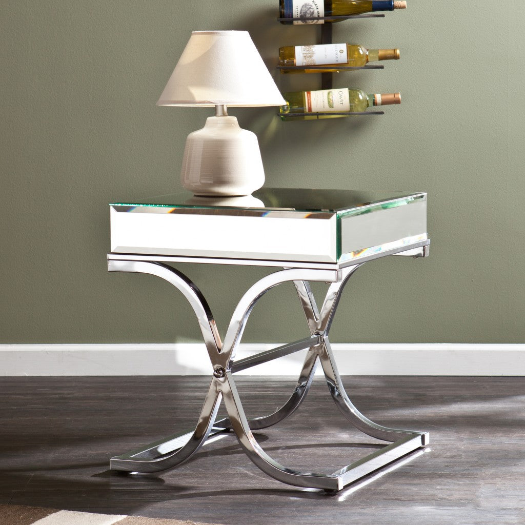 22" Silver Glass And Iron Square Mirrored End Table By Homeroots | End Tables | Modishstore - 2