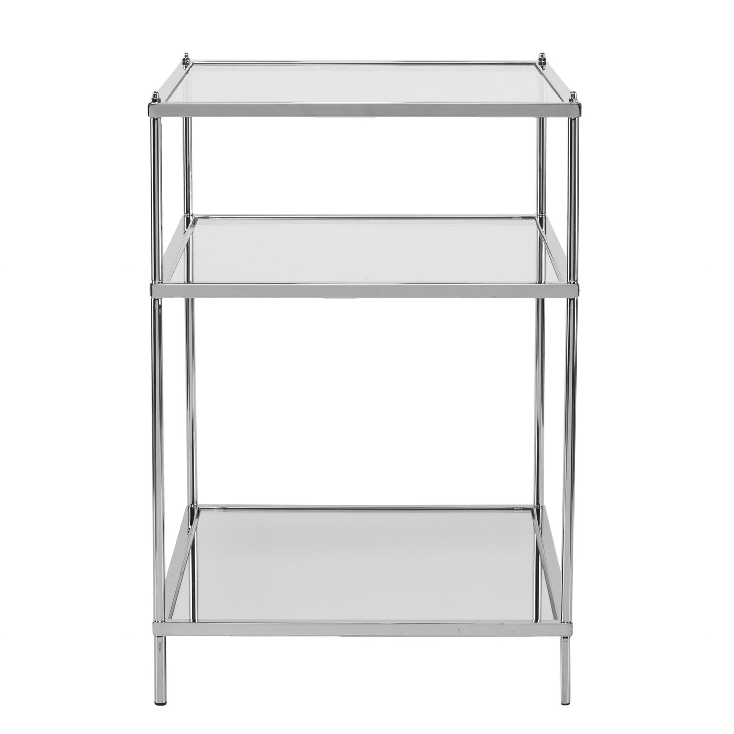 27" Chrome Glass And Iron Rectangular Mirrored End Table With Shelf By Homeroots | End Tables | Modishstore - 3