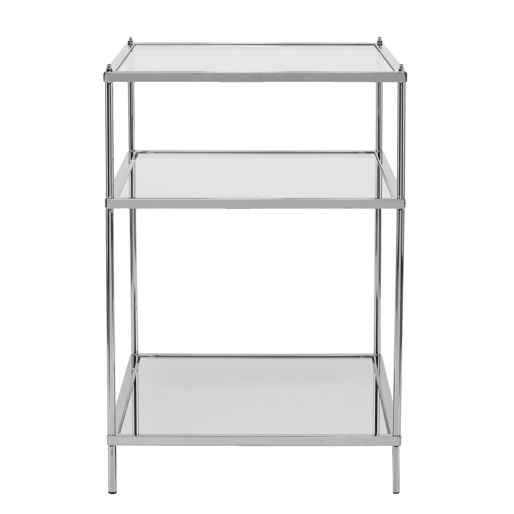 27" Chrome Glass And Iron Rectangular Mirrored End Table With Shelf By Homeroots | End Tables | Modishstore - 3