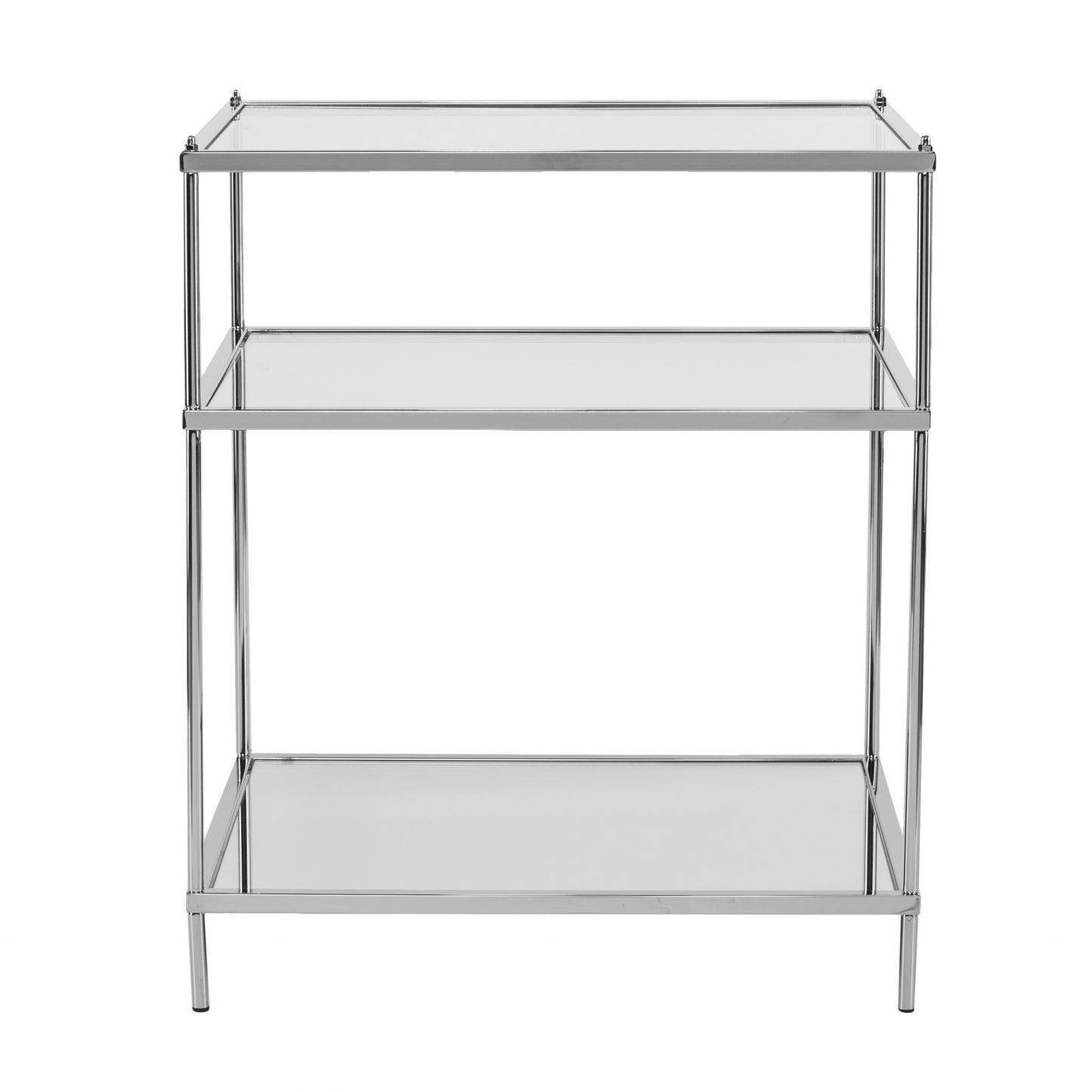 27" Chrome Glass And Iron Rectangular Mirrored End Table With Shelf By Homeroots | End Tables | Modishstore - 5