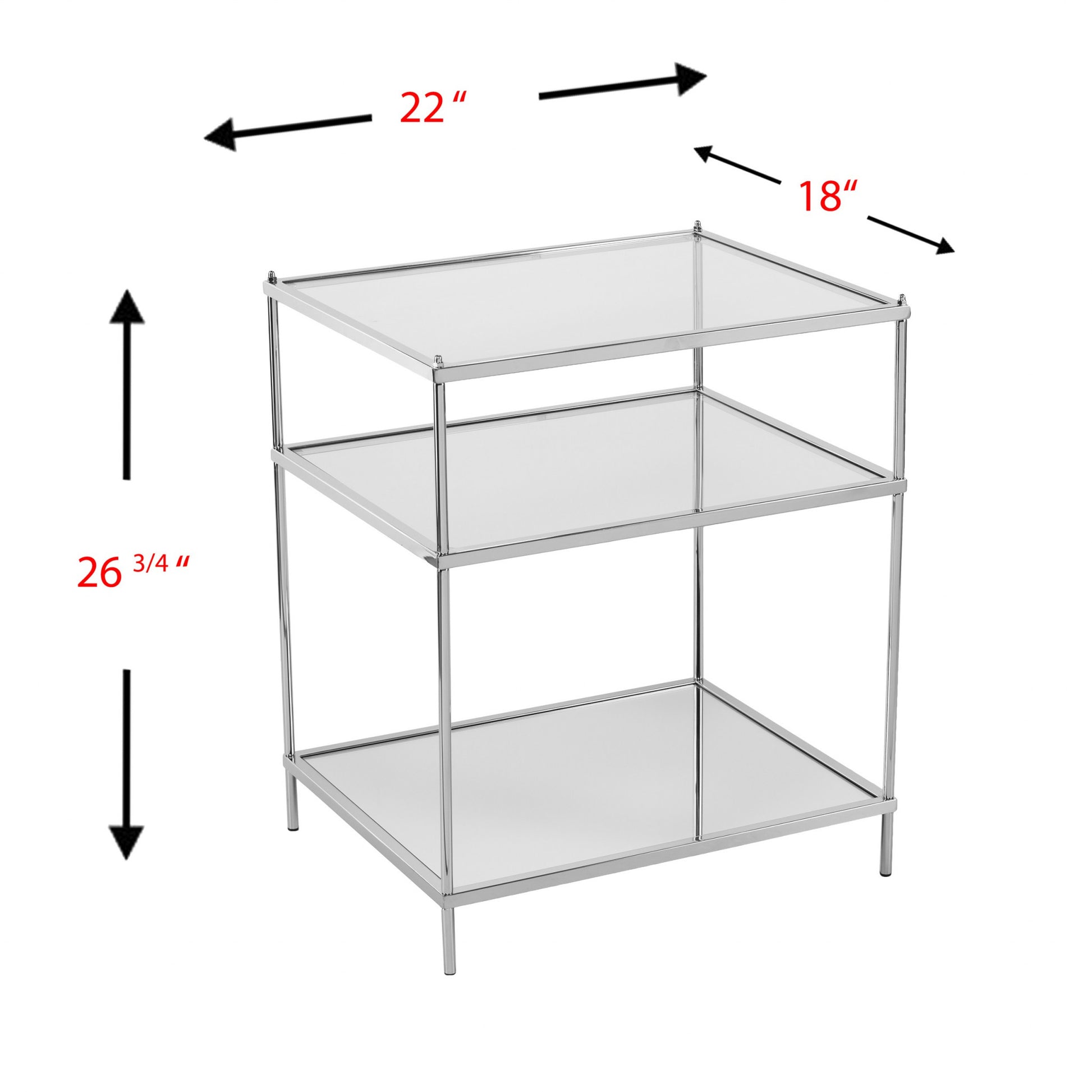 27" Chrome Glass And Iron Rectangular Mirrored End Table With Shelf By Homeroots | End Tables | Modishstore - 7