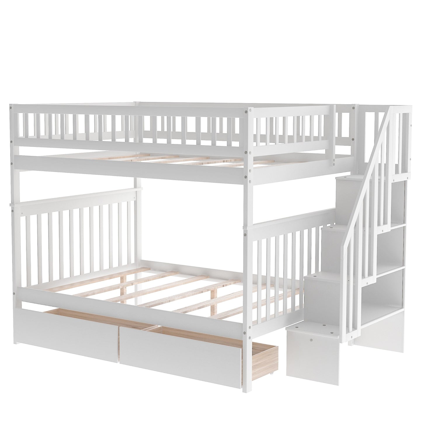 Gray Full Over Full Farmhouse Style Bunk Bed with Storage Staircase By Homeroots | Beds | Modishstore - 16