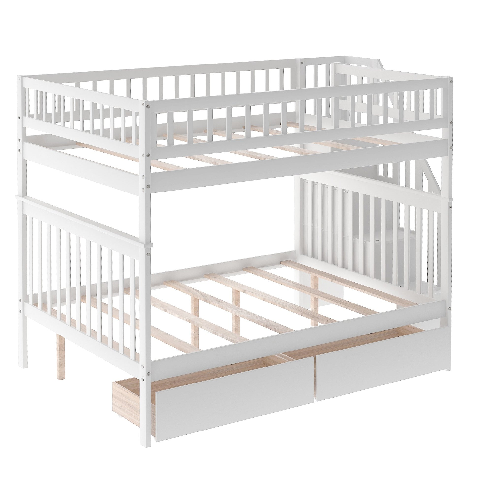 Gray Full Over Full Farmhouse Style Bunk Bed with Storage Staircase By Homeroots | Beds | Modishstore - 18