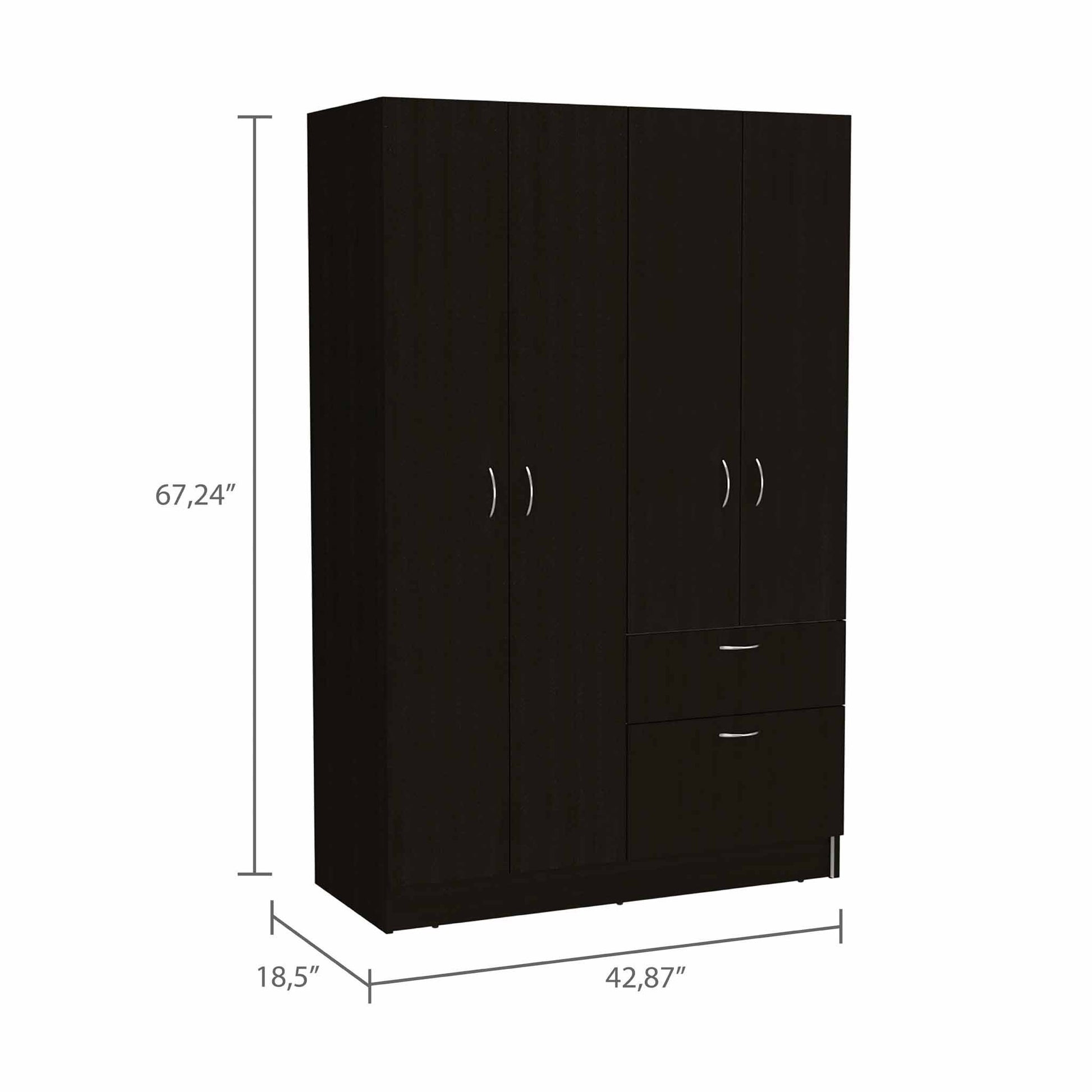 Black and White Tall Four Door Closet By Homeroots | Armoires & Wardrobes | Modishstore - 3