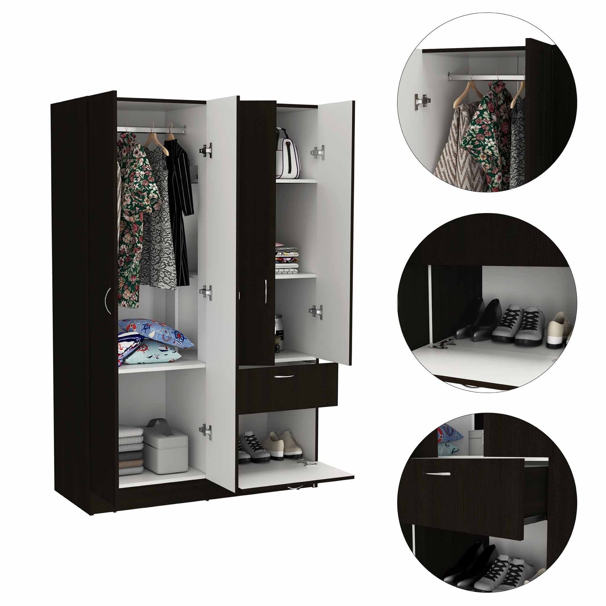 Black and White Tall Four Door Closet By Homeroots | Armoires & Wardrobes | Modishstore - 5