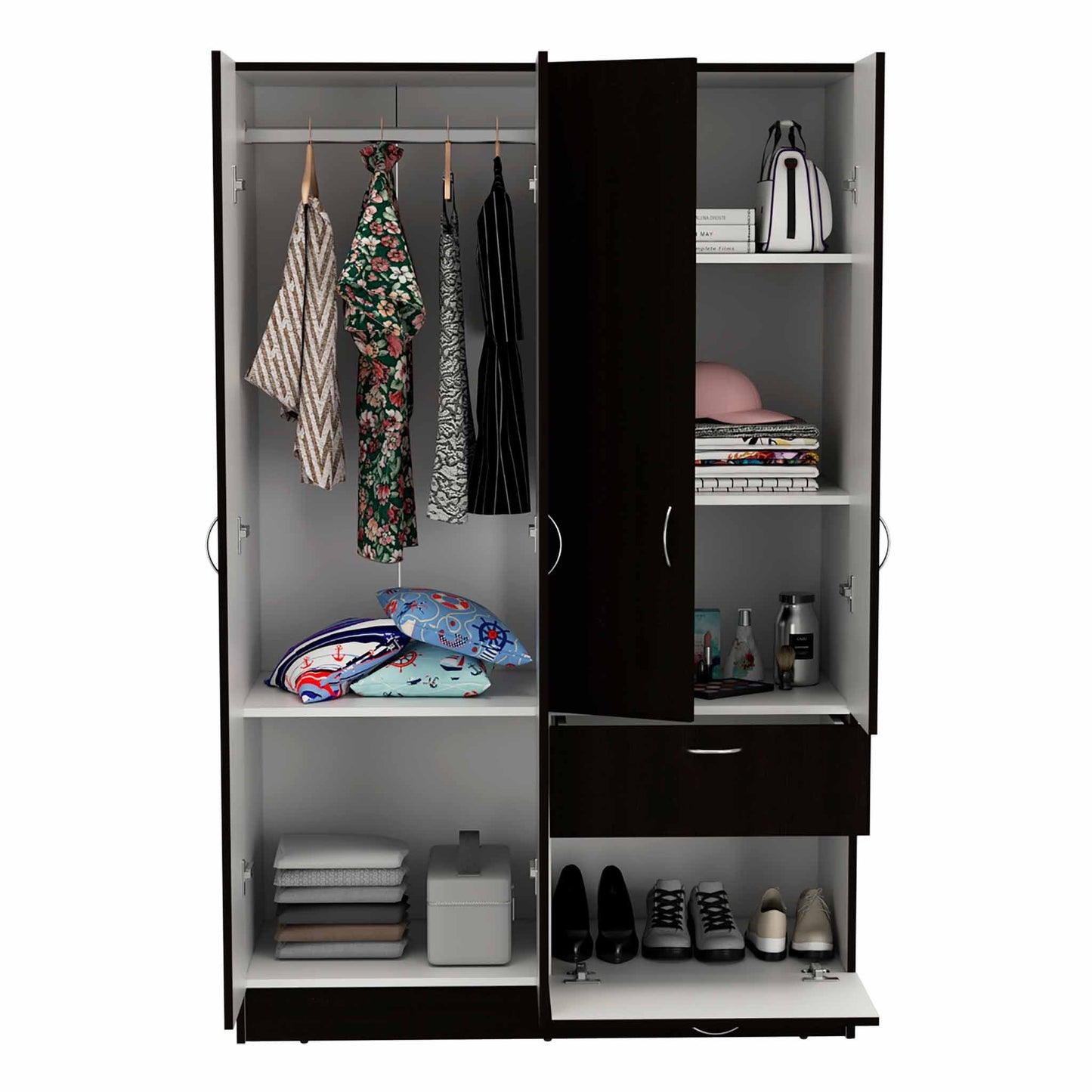 Black and White Tall Four Door Closet By Homeroots | Armoires & Wardrobes | Modishstore - 6