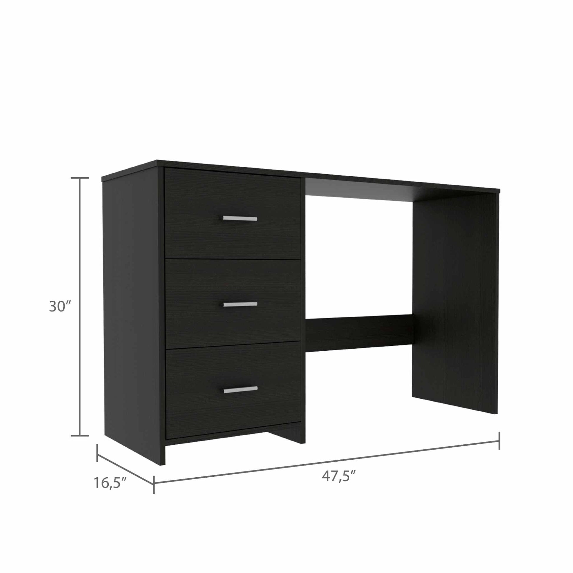 Echo Black Computer Desk with Three Drawers By Homeroots - 403782 | Desks | Modishstore - 2