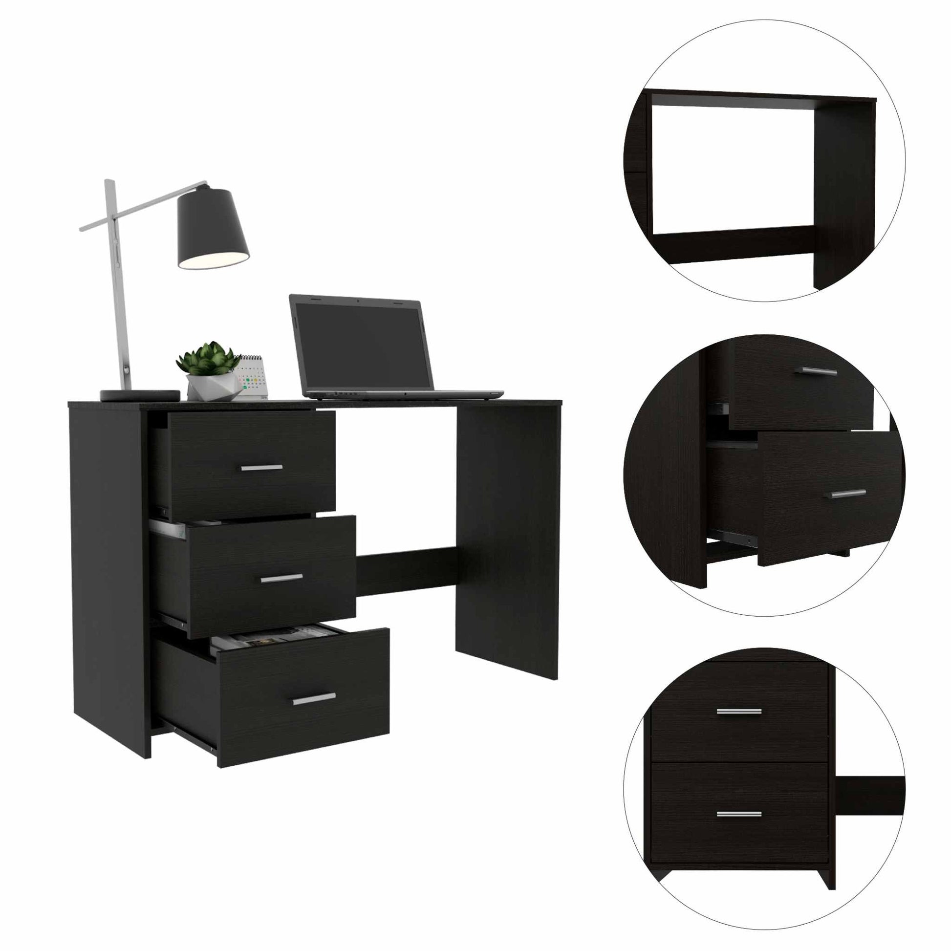 Echo Black Computer Desk with Three Drawers By Homeroots - 403782 | Desks | Modishstore - 4