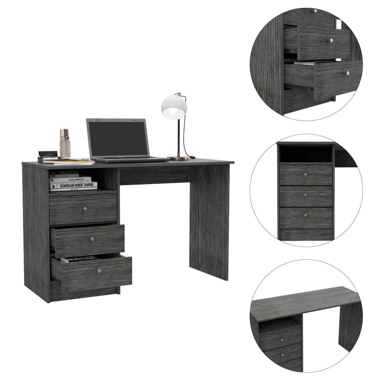 Torino Gray Oak Three Drawer Computer Desk By Homeroots | Desks | Modishstore - 4