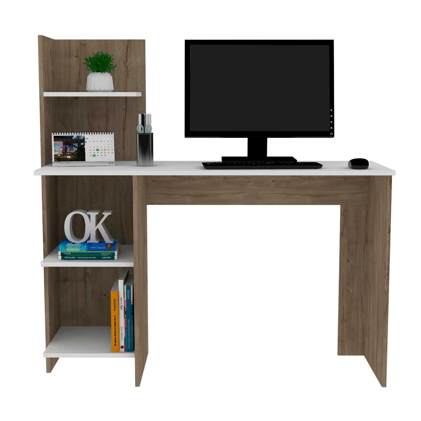 Modern Natural and White Computer Desk By Homeroots | Desks | Modishstore - 4